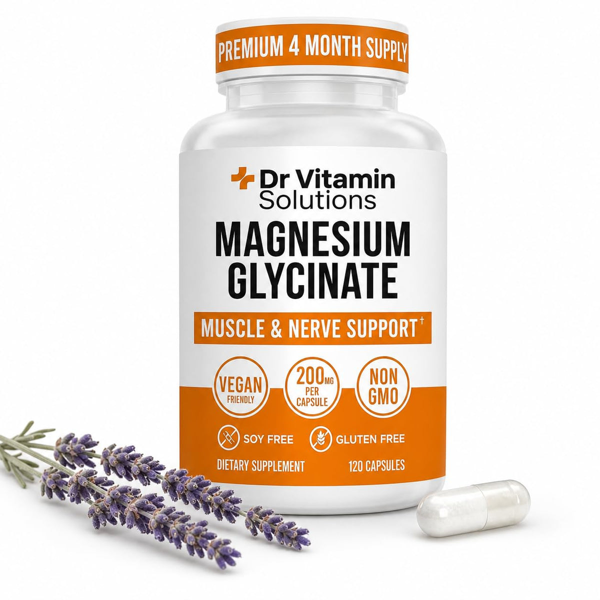 DR VITAMIN SOLUTIONS Magnesium Glycinate Capsules 200mg front view