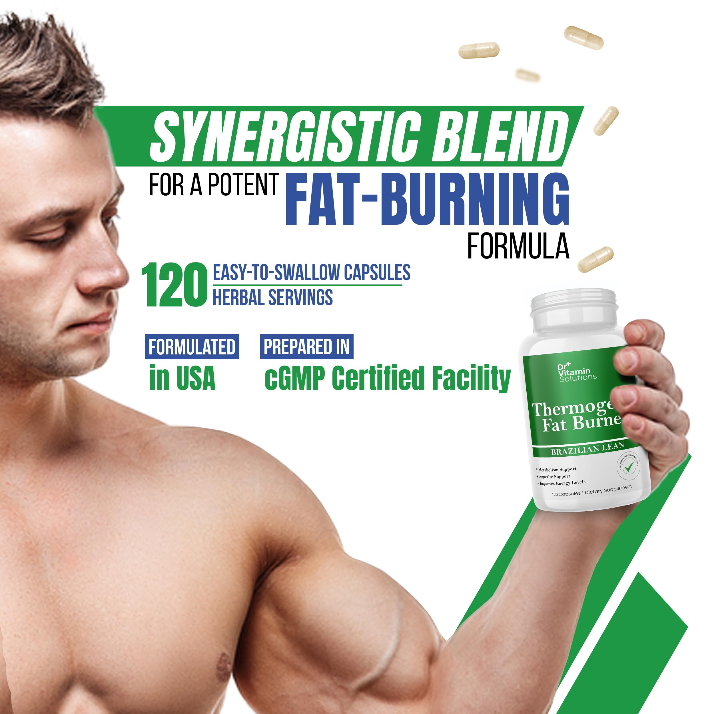 DR VITAMIN SOLUTIONS Thermogenic Belly Fat Burner on a kitchen counter