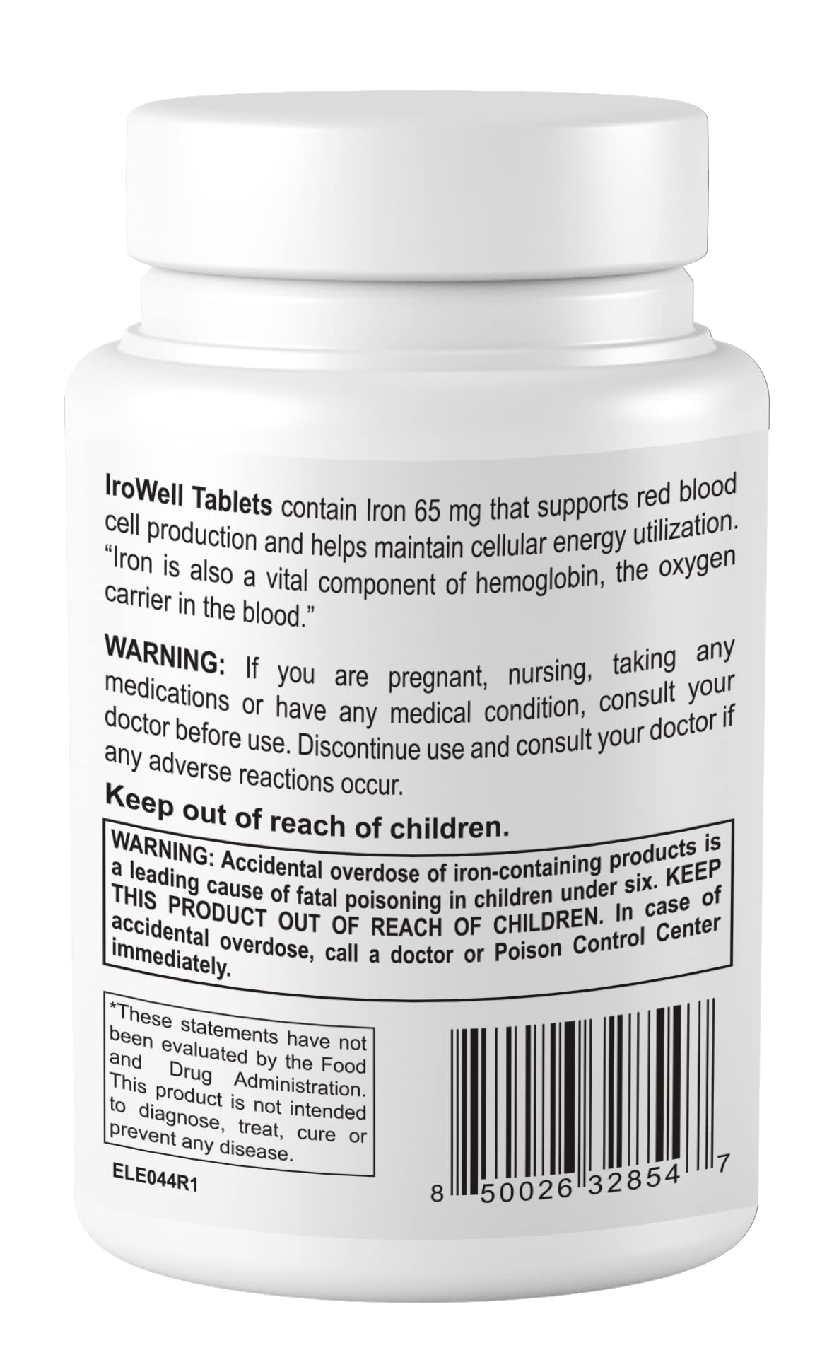 DR WELLME NUTRITION Iron Supplement 68g side view showing capsule