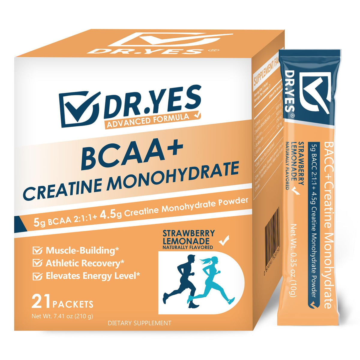 DR YES Creatine Monohydrate Powder front view with sachets