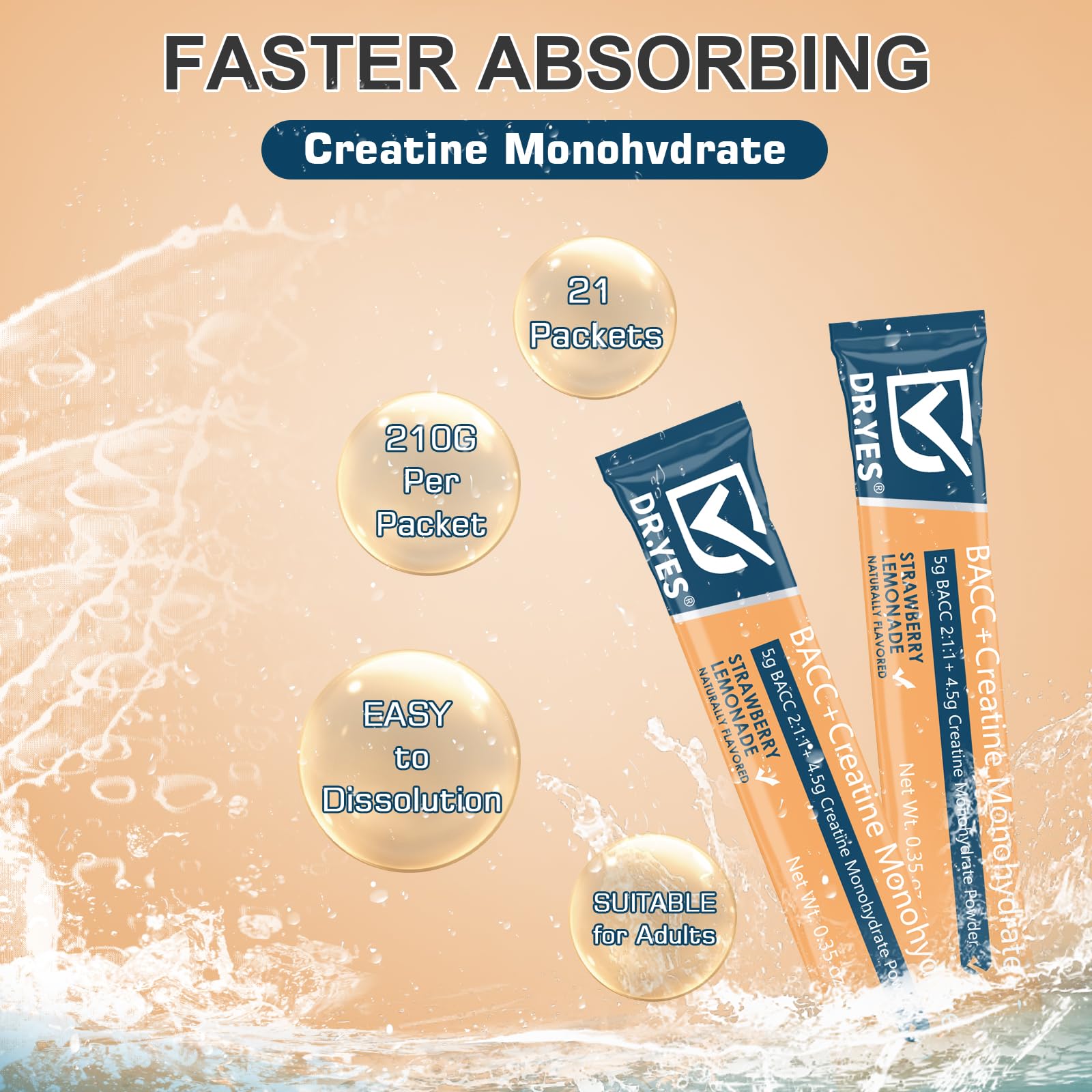 DR YES Creatine Monohydrate Powder mixed in a glass