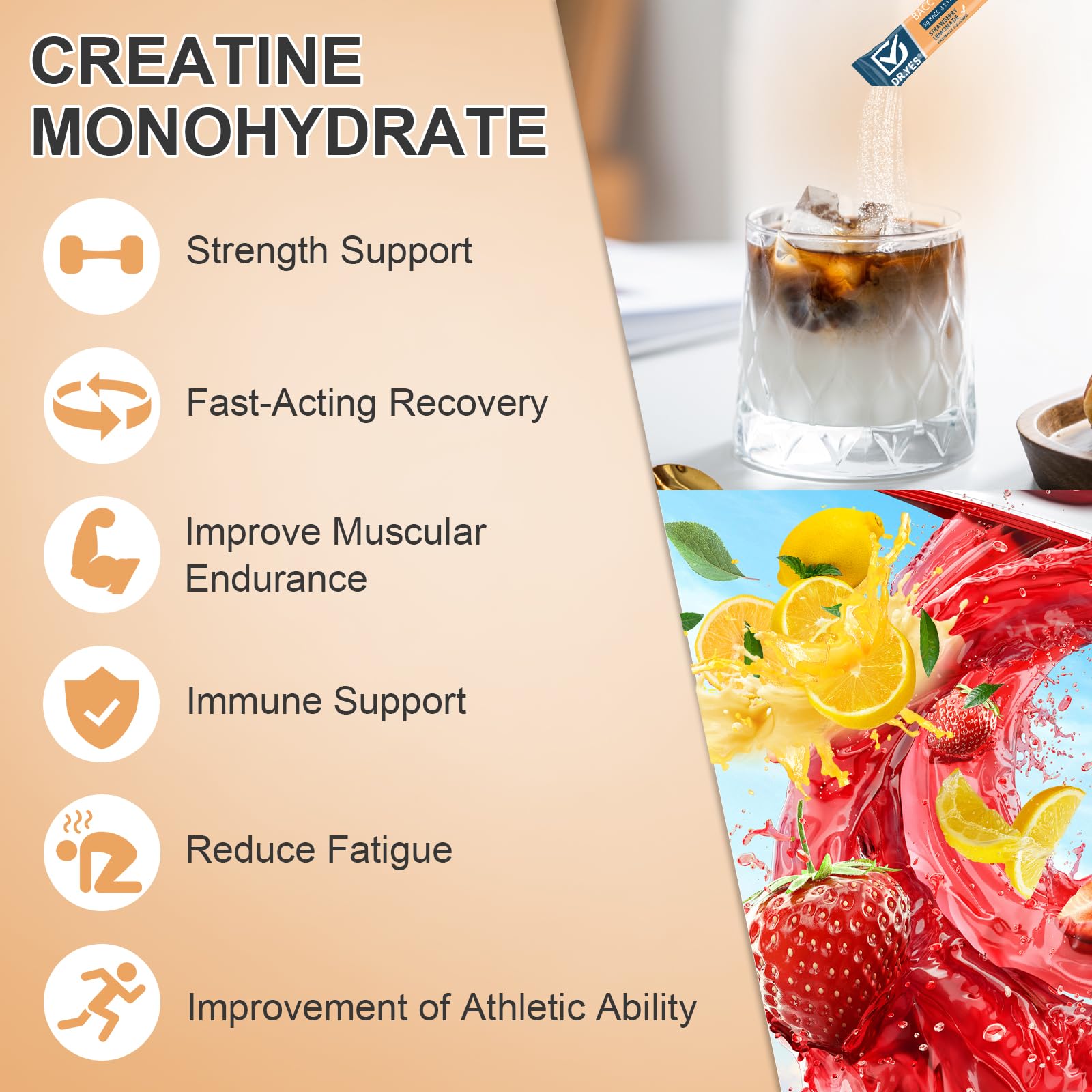 DR YES Creatine Monohydrate Powder strawberry-lemon flavour