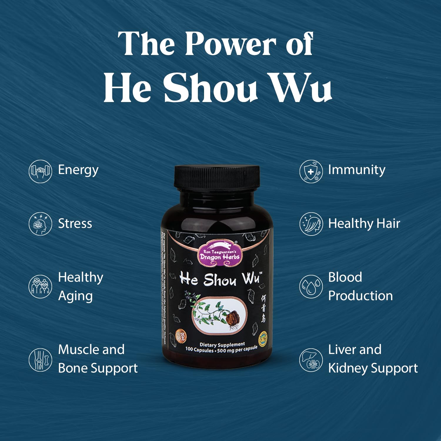 Dragon Herbs He Shou Wu supplement bottle side view