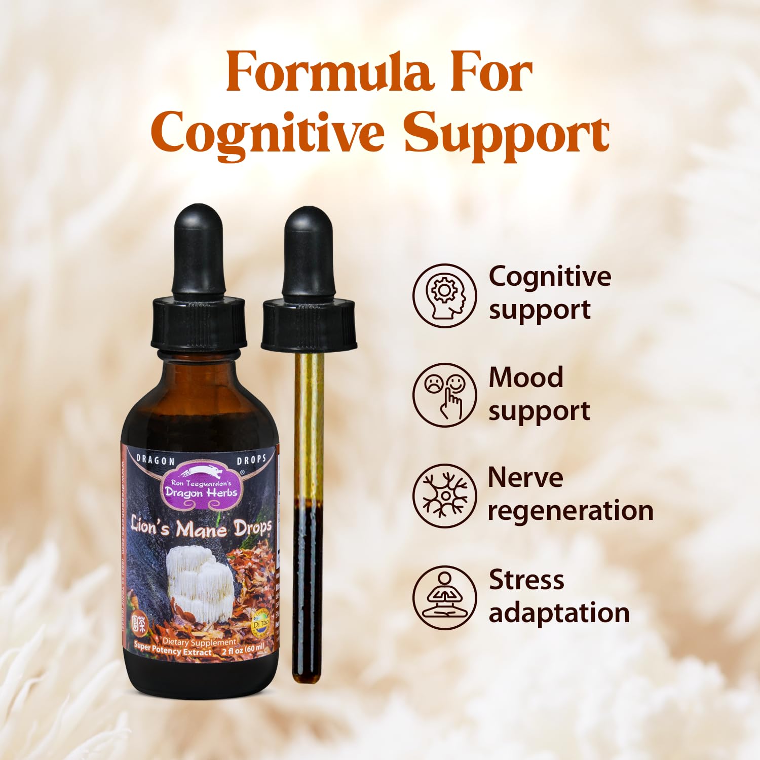 Dragon Herbs Lion's Mane Mushroom Tincture 57g packaging details