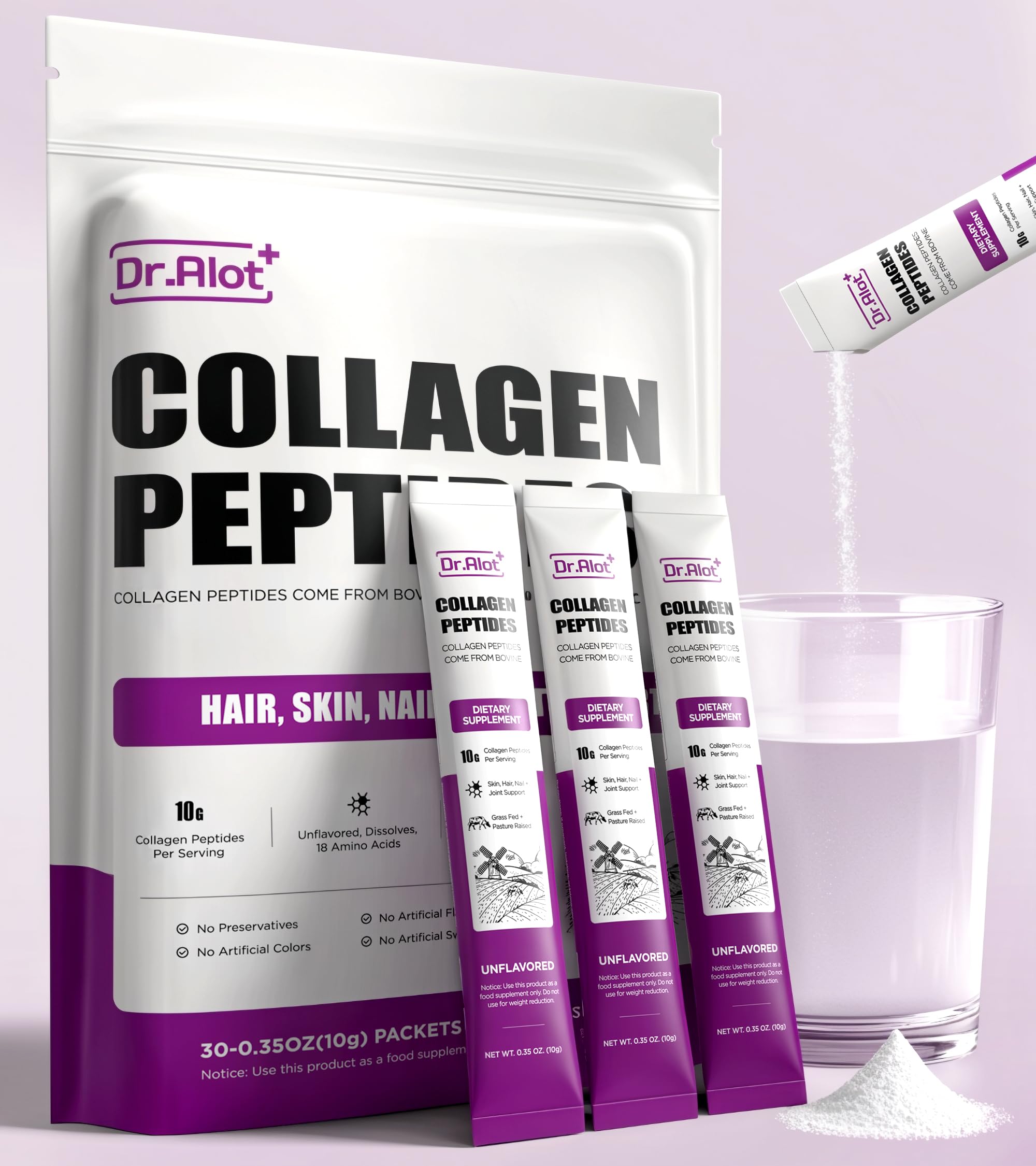 Dralot Collagen Peptides Powder front view with packaging