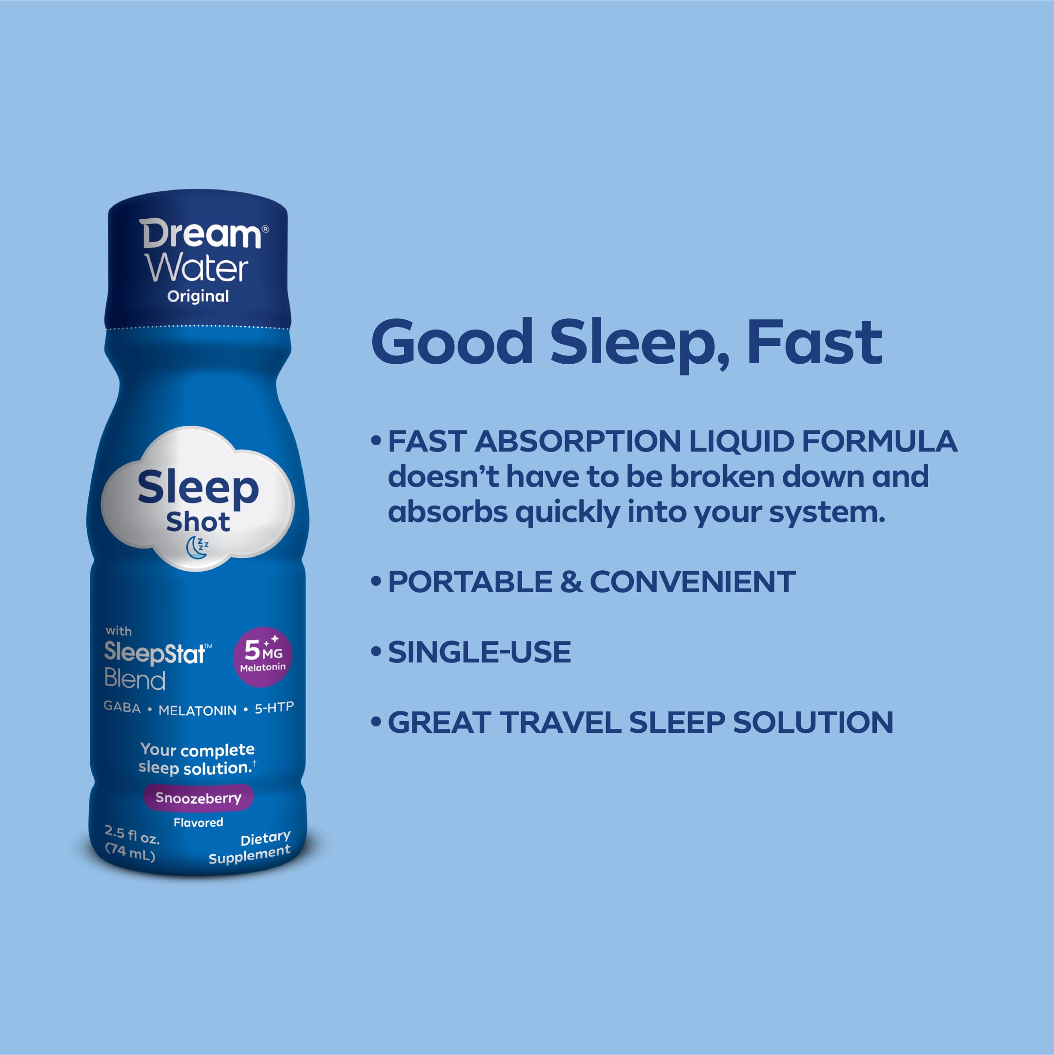 Dream Water Sleep Aid Liquid Shot showing dosage information
