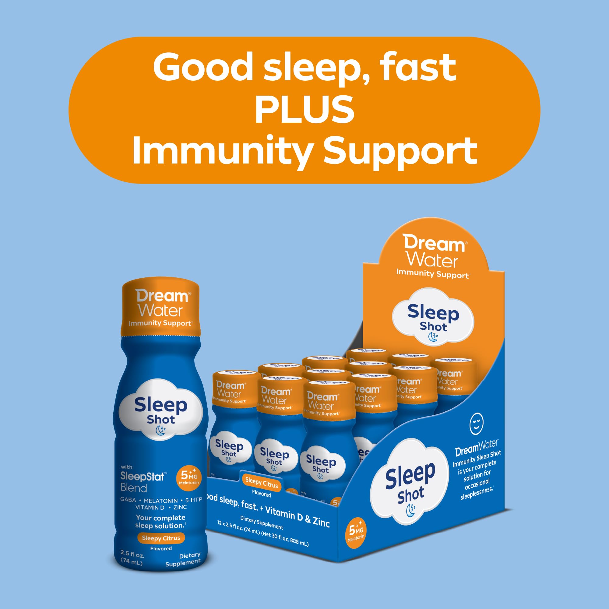 Dream Water Sleep Aid Supplement 5MG Melatonin shot in a travel bag