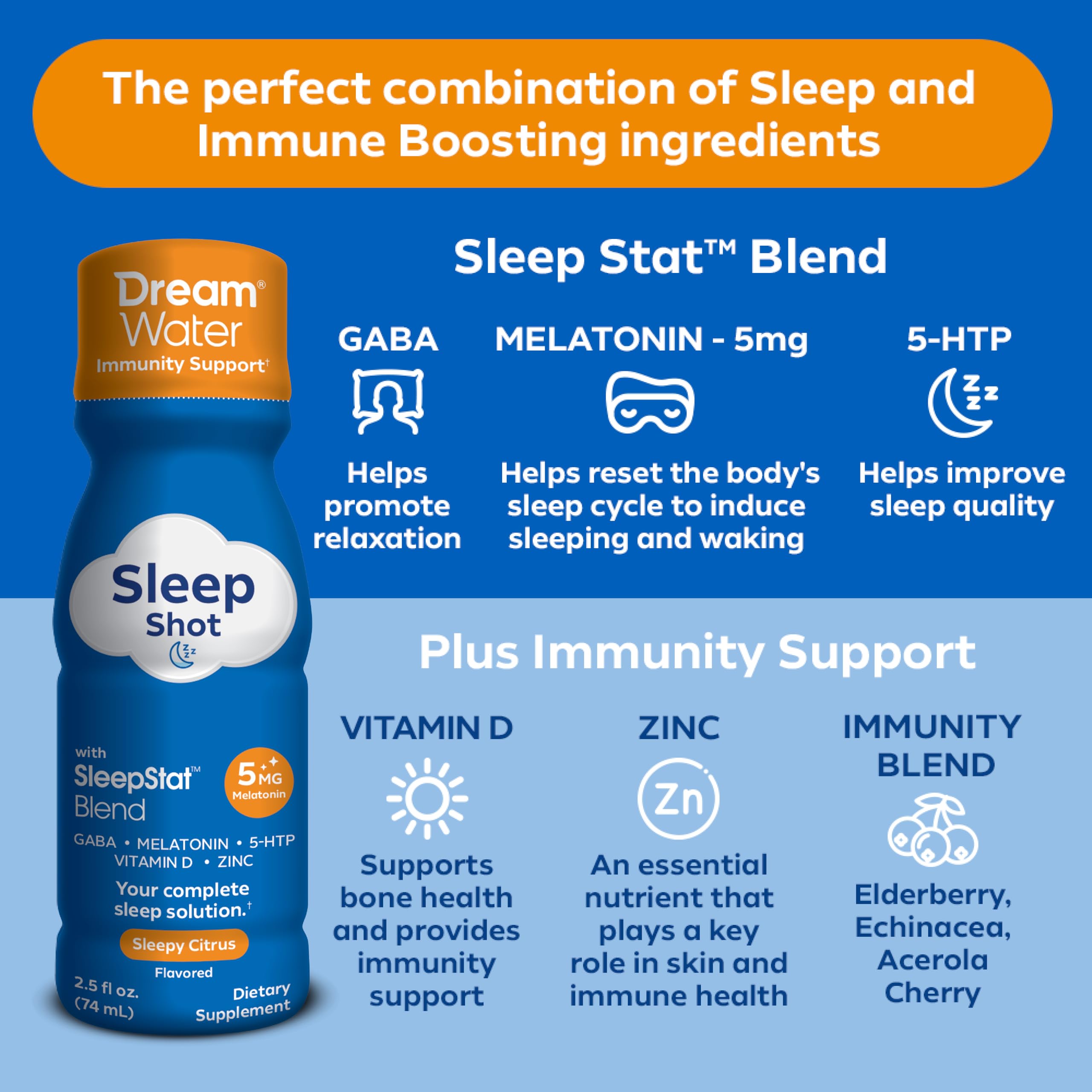 Dream Water Sleep Aid Supplement 5MG Melatonin shot on a table