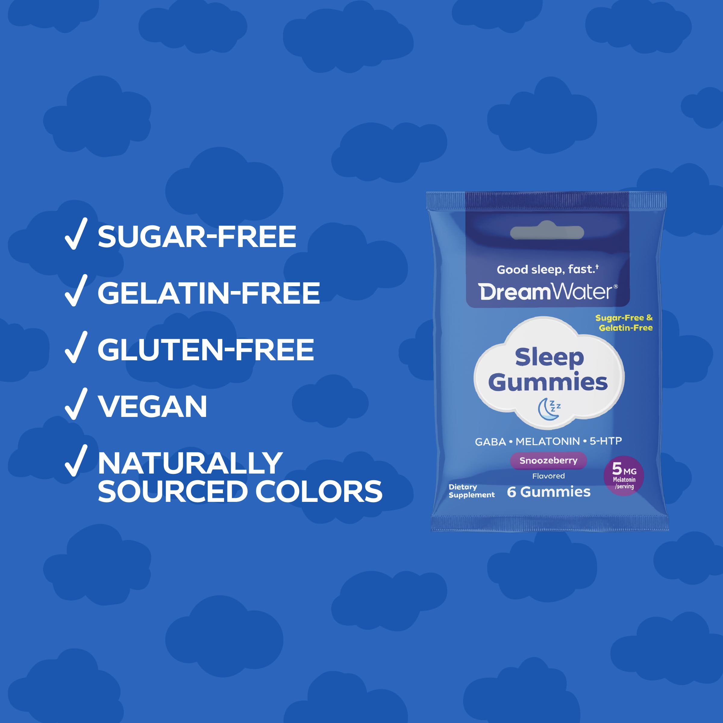 Dream Water Sleep Gummies Snoozeberry travel pouch back view