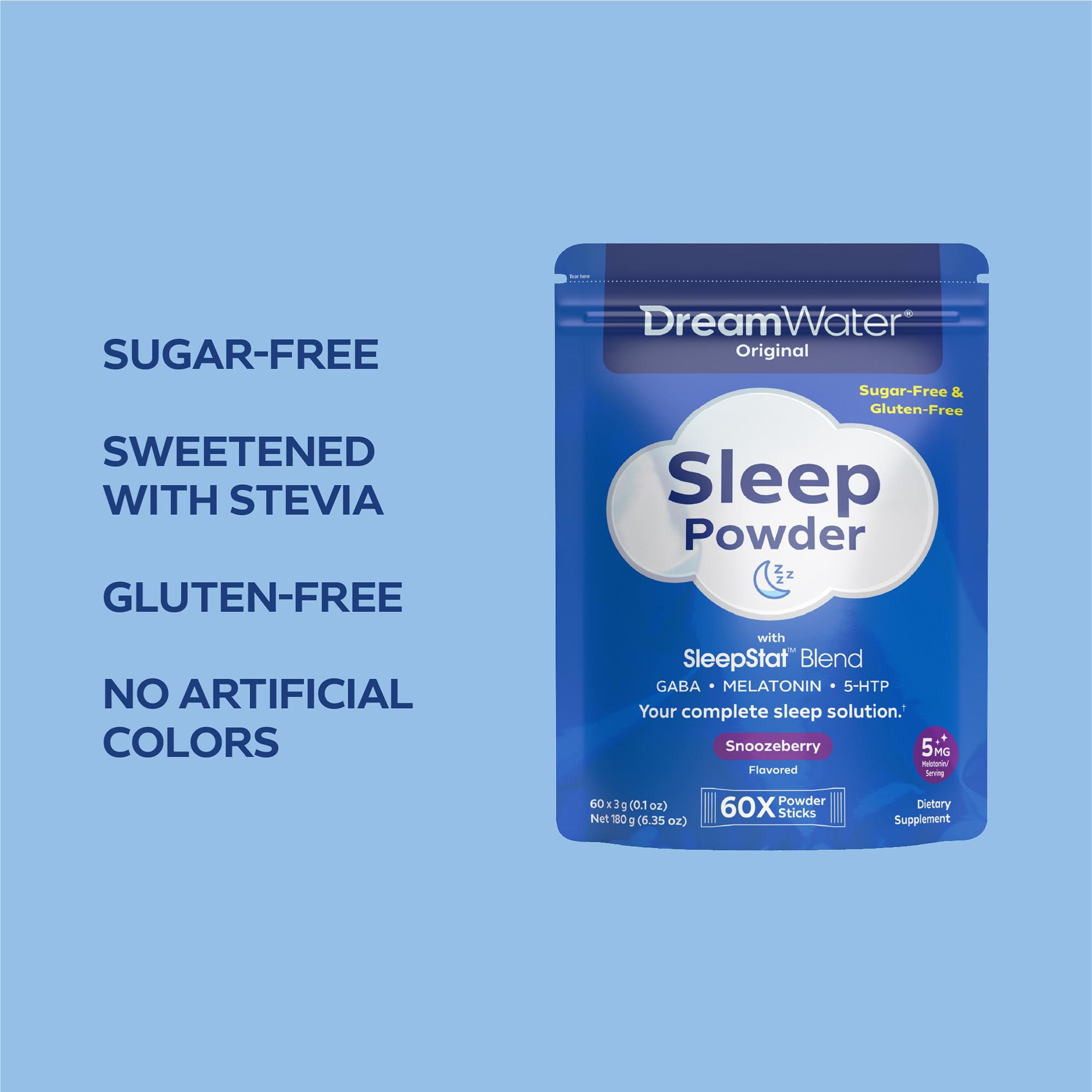 Dream Water Sleep Powder stick with GABA and Melatonin ingredients