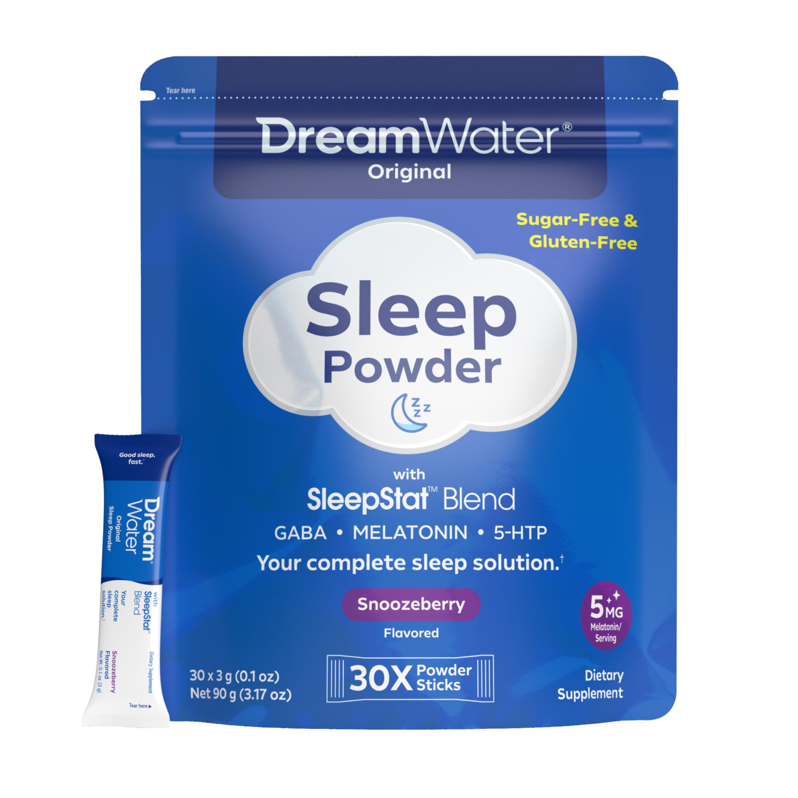 Dream Water Snoozeberry Sleep Powder front view with packaging