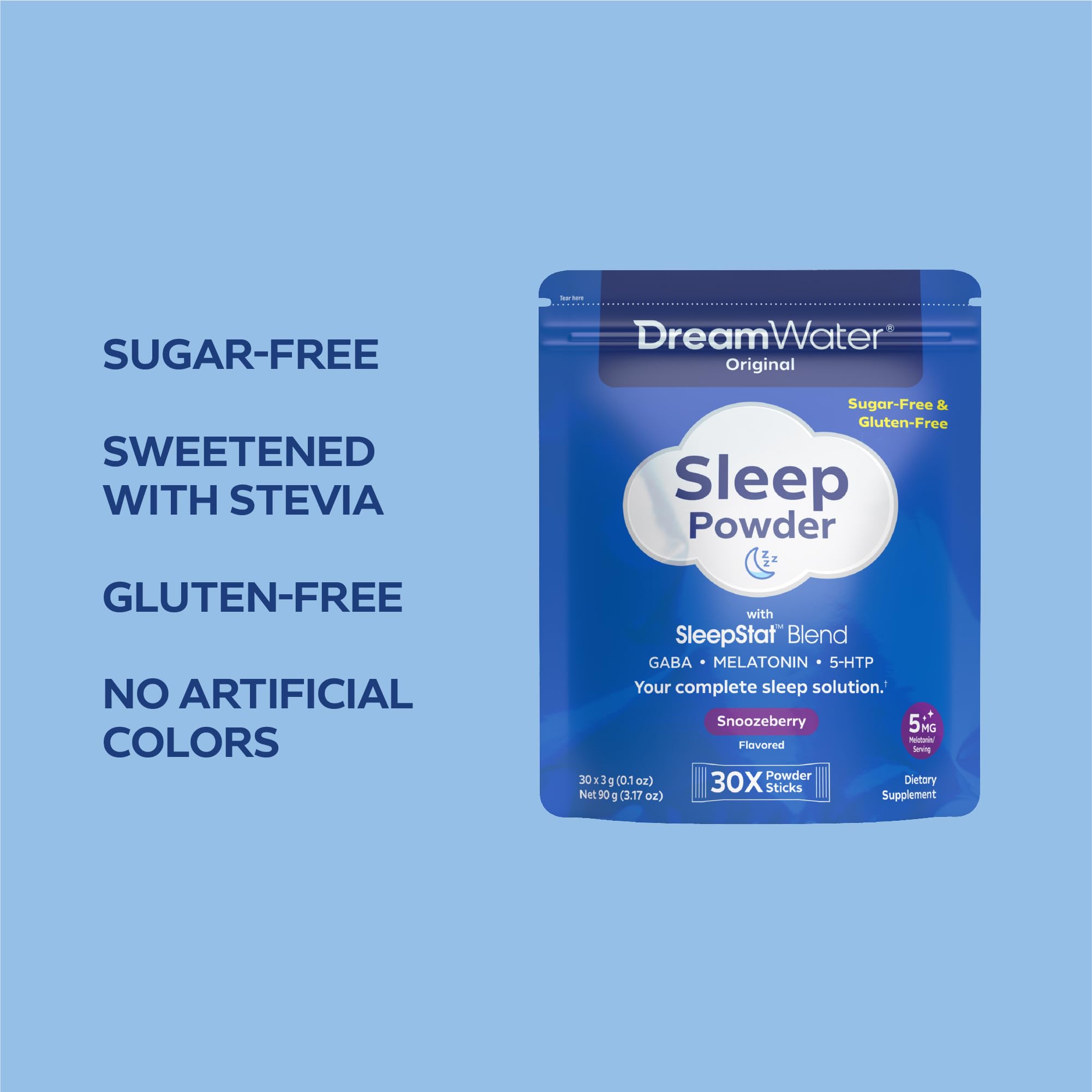 Dream Water Snoozeberry Sleep Powder mixed in a glass of water