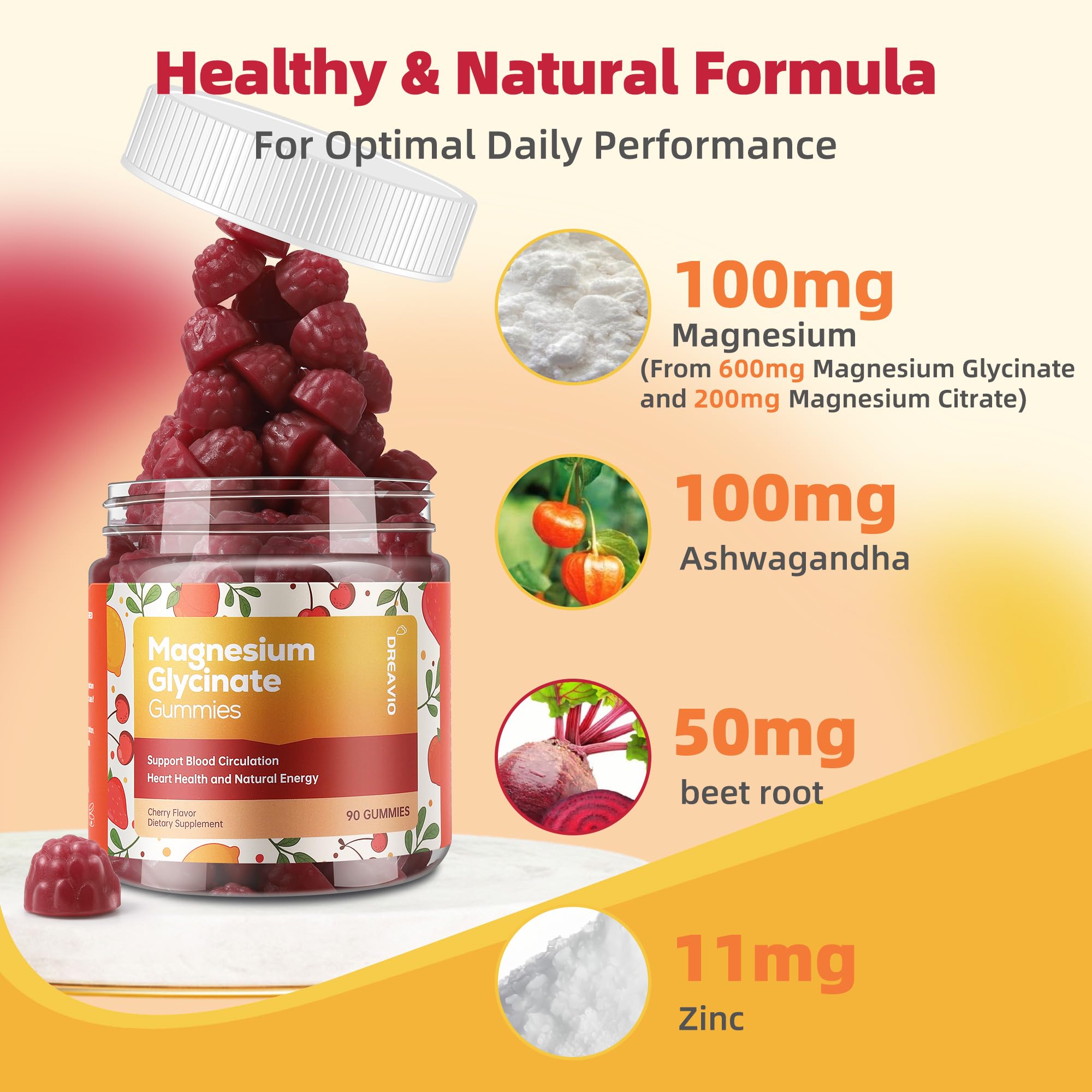 DREAVIO Magnesium Glycinate Gummies bottle side view