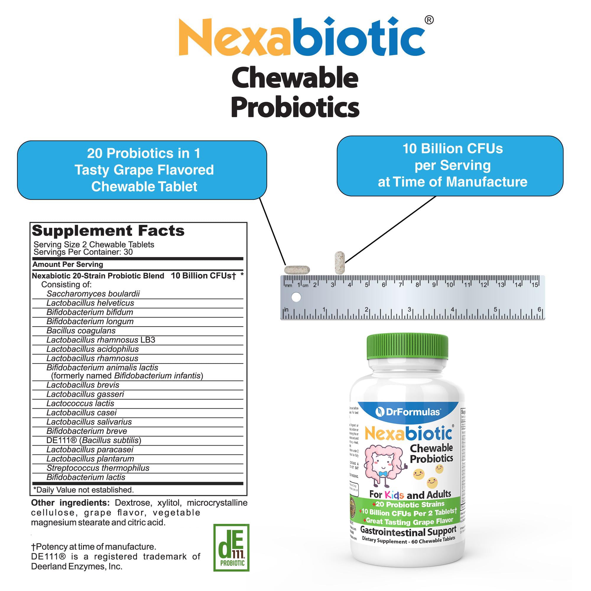 DrFormulas Chewable Probiotics with a glass of water