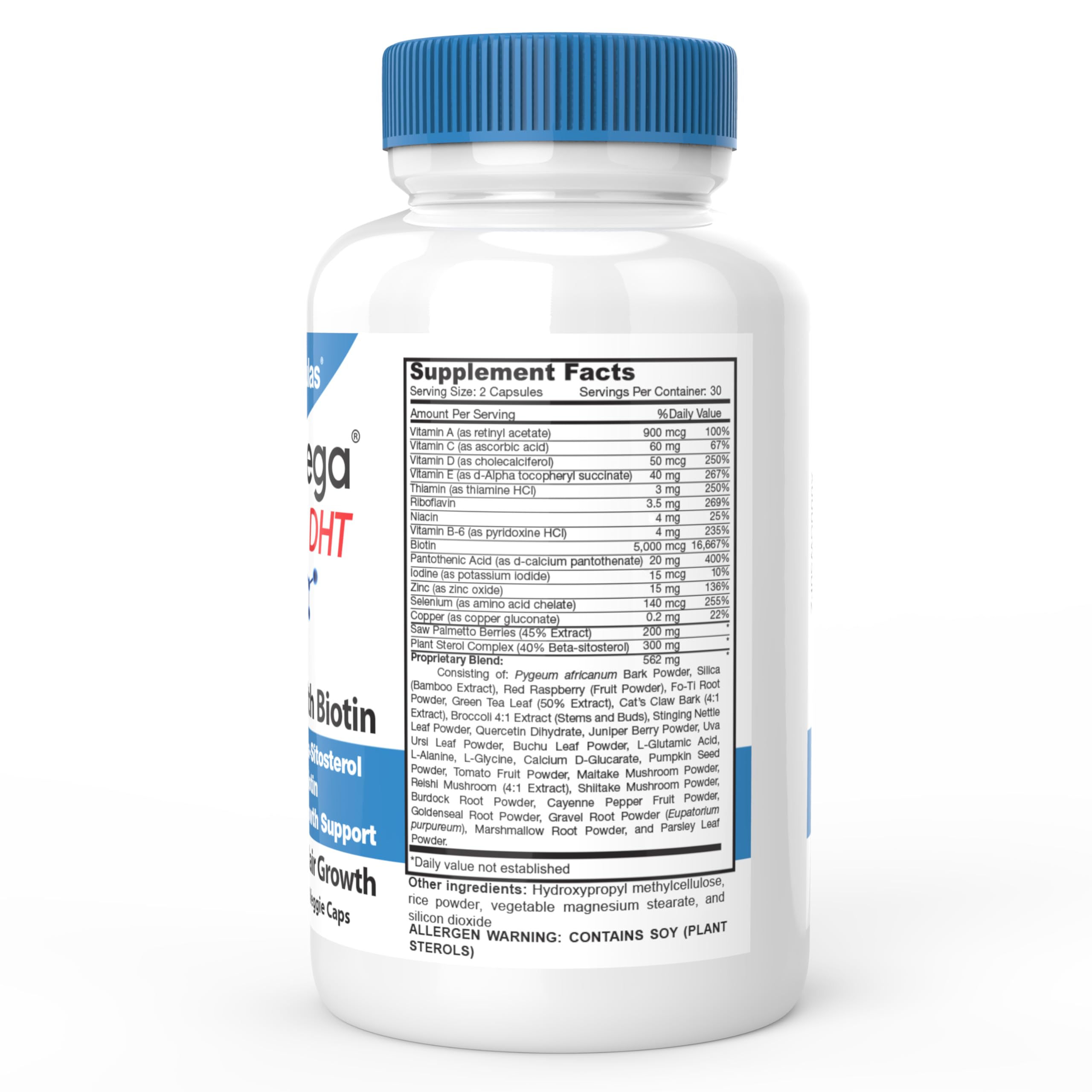DrFormulas HairOmega DHT Blocker 5000mcg Biotin side view with capsule