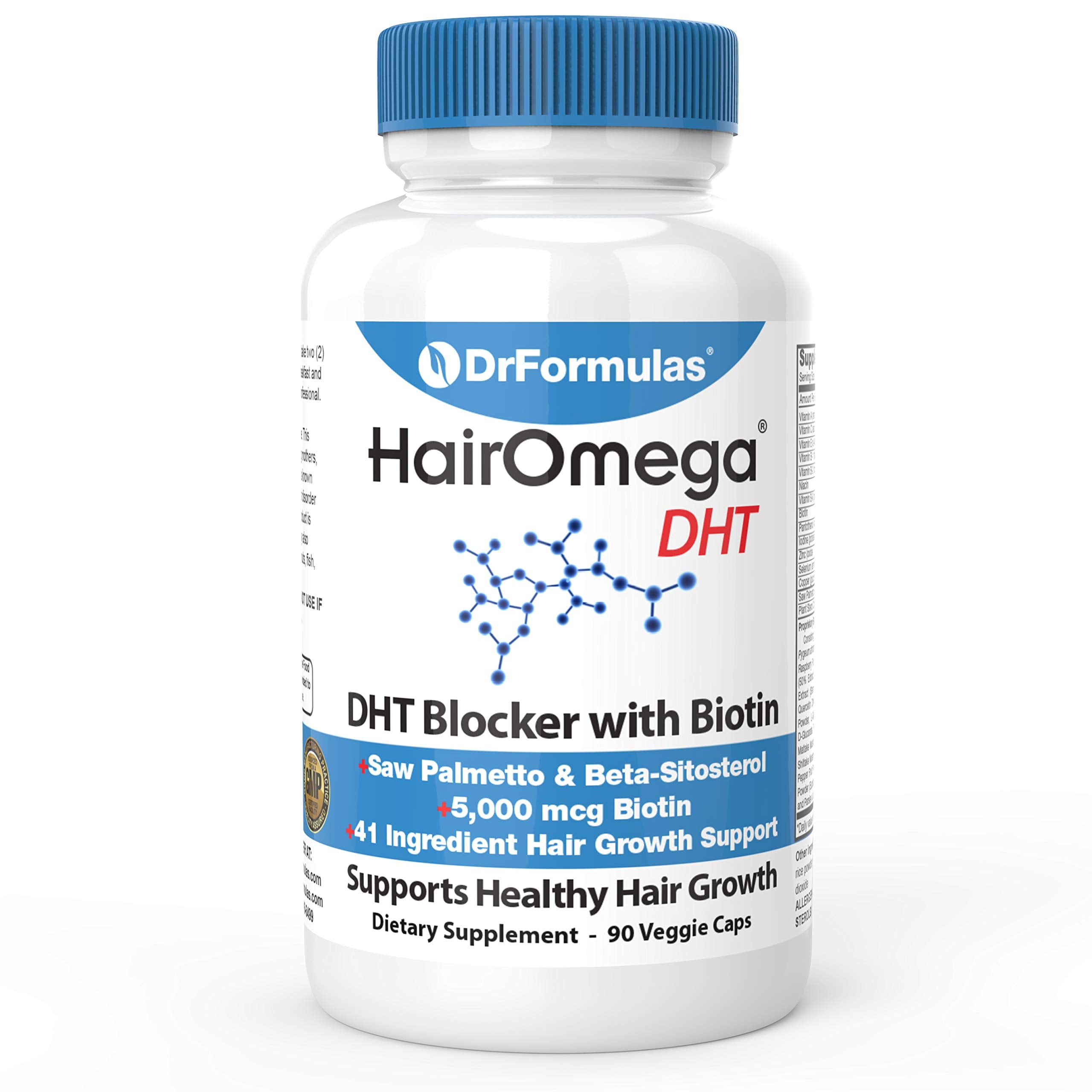 DrFormulas HairOmega DHT Blocker 5000mcg Biotin supplement front view