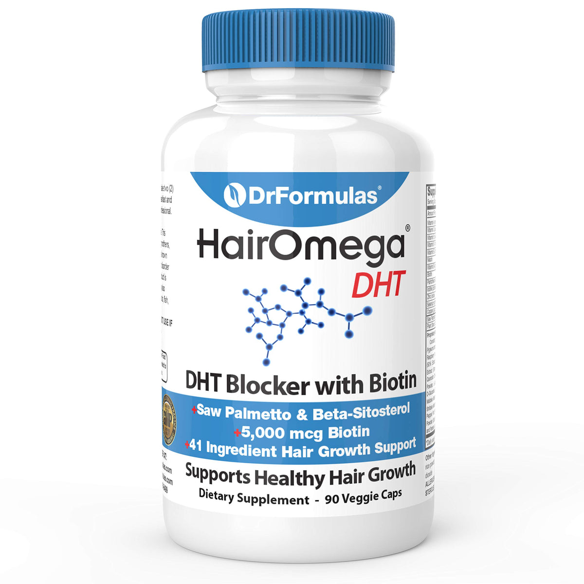 DrFormulas HairOmega DHT Blocker 5000mcg Biotin supplement front view