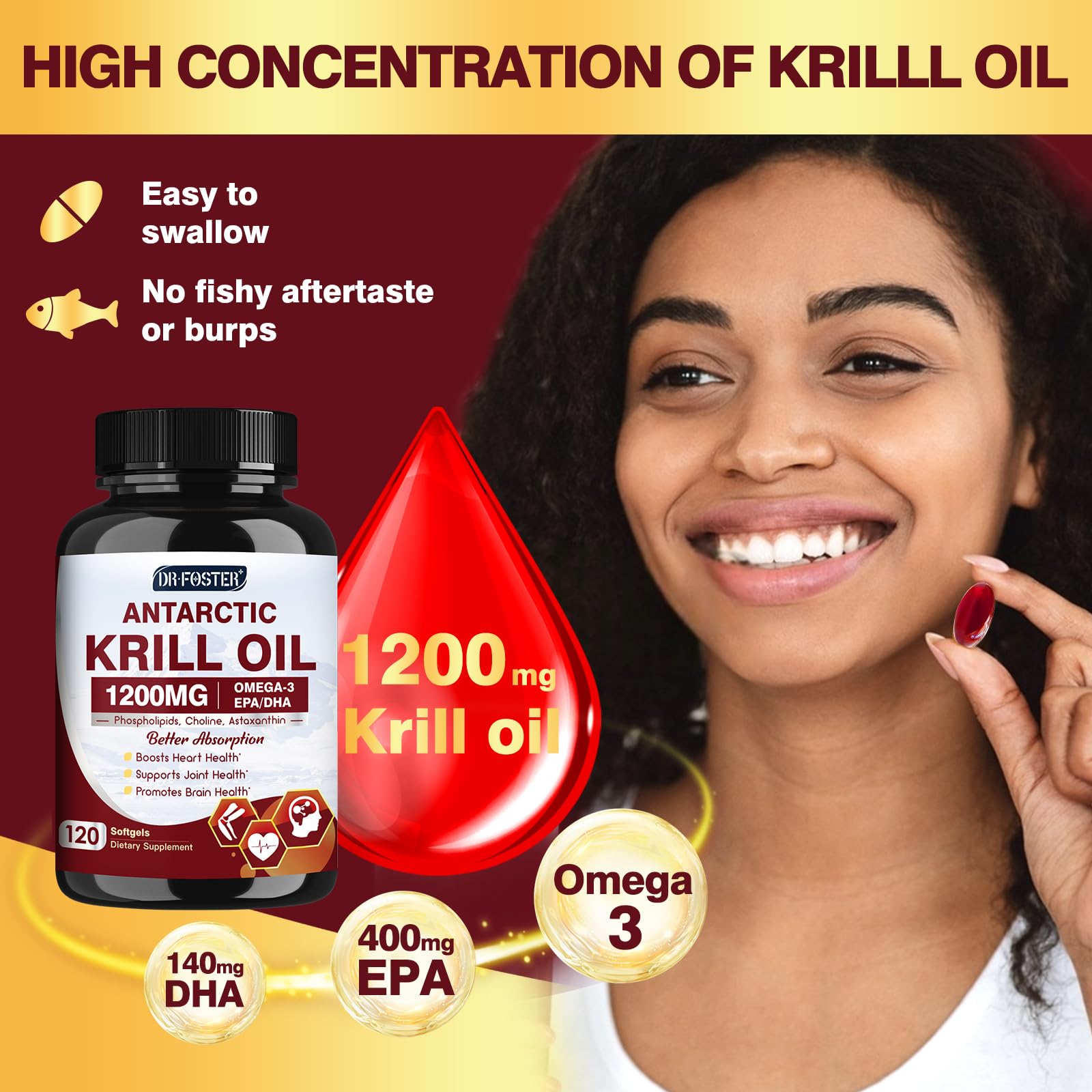 DRFOSTER Krill Oil Supplements 1200 mg softgel close-up