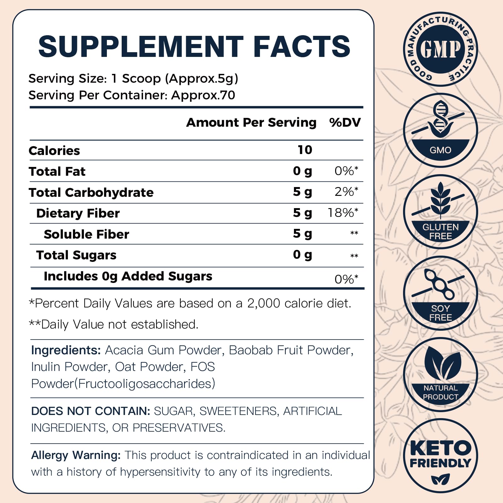 DRFOSTER Soluble Fibre Powder nutritional information