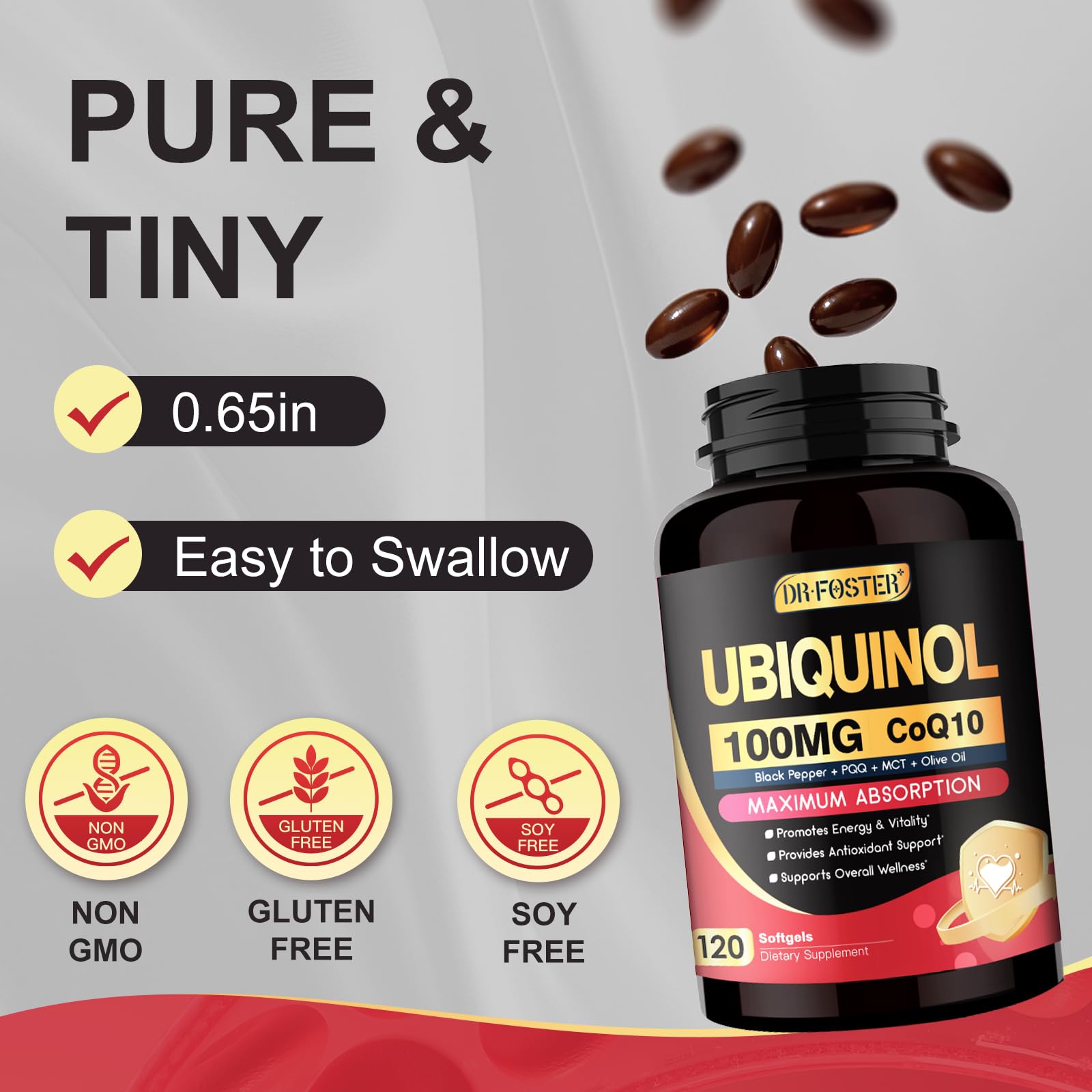 DRFOSTER Ubiquinol CoQ10 100mg Softgels close-up