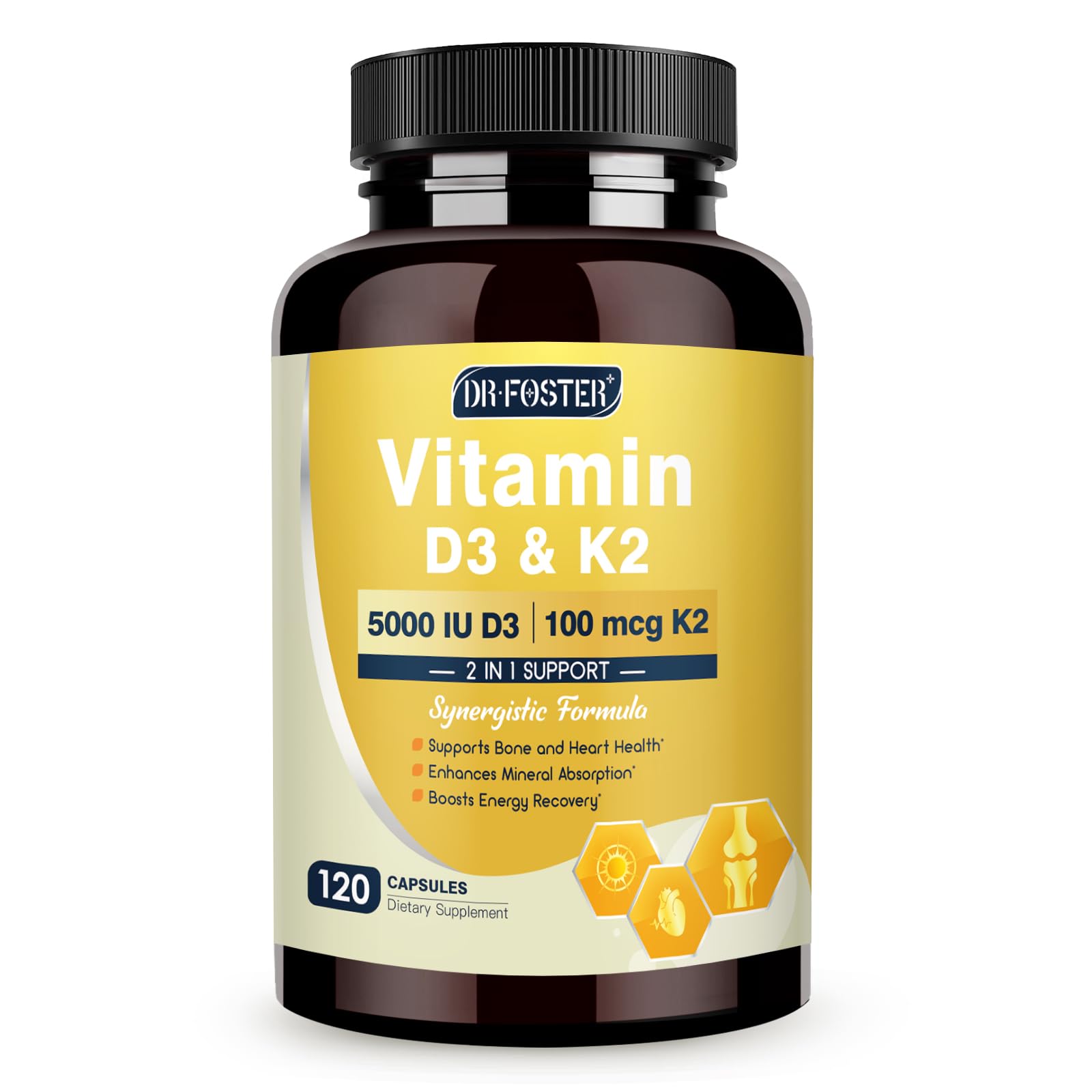 DRFOSTER Vitamin D3 & K2 Combination 125mcg + 100mcg capsule bottle front view