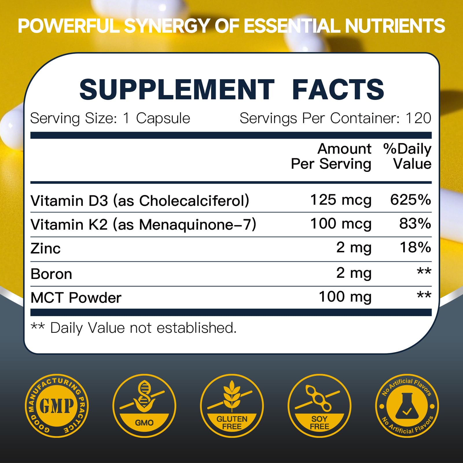 DRFOSTER Vitamin D3 & K2 Combination 125mcg + 100mcg capsule bottle side view
