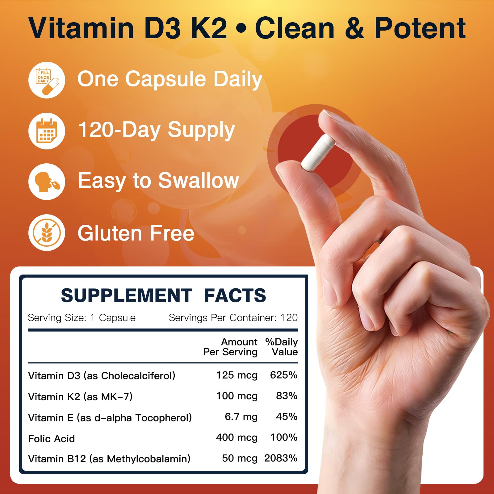 DRFOSTER Vitamin D3 K2 E Supplement 5000 IU back view with ingredients