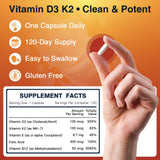 DRFOSTER Vitamin D3 K2 E Supplement 5000 IU back view with ingredients