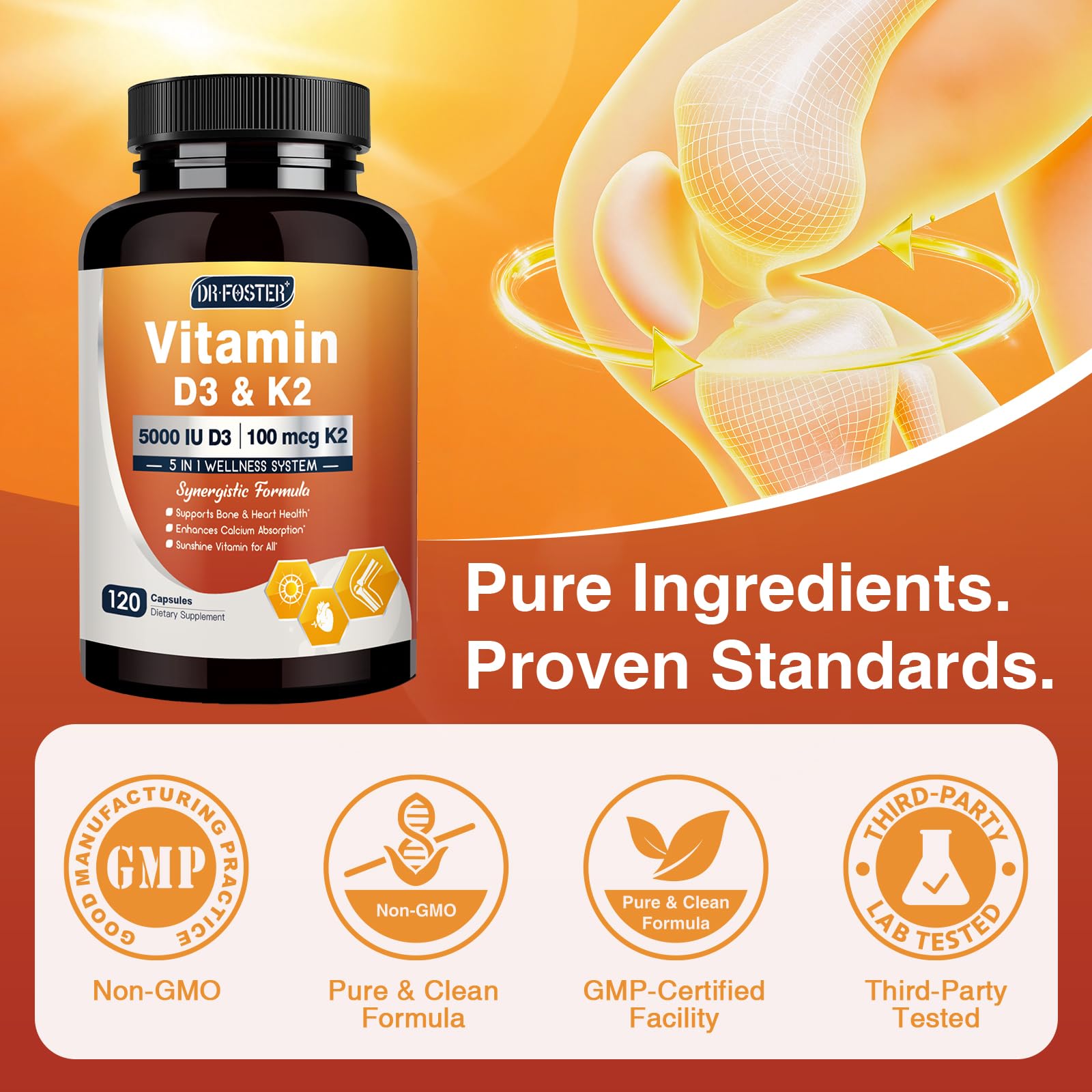 DRFOSTER Vitamin D3 K2 E Supplement 5000 IU with other supplements