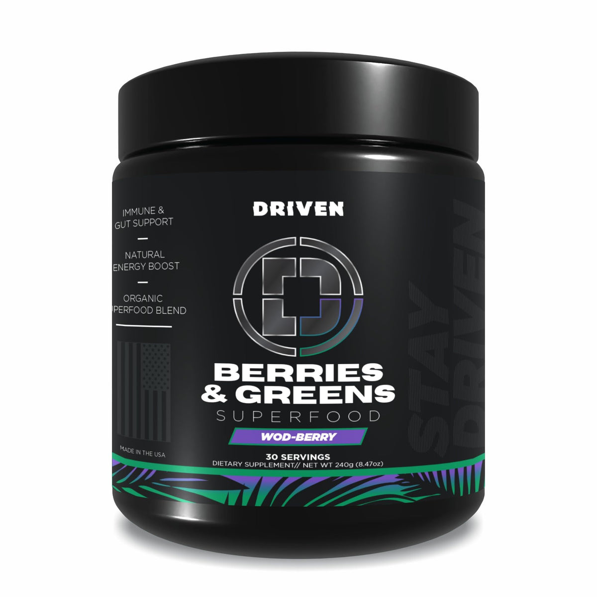 Driven Nutrition Berries & Greens 240g front view