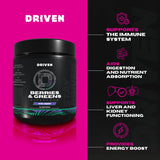 Driven Nutrition Berries & Greens 240g scoop with powder