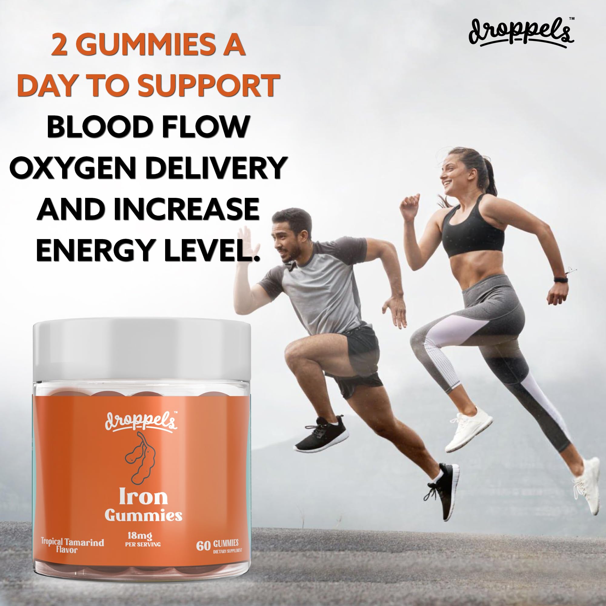 Droppels Iron Gummies 200g back view with ingredient list