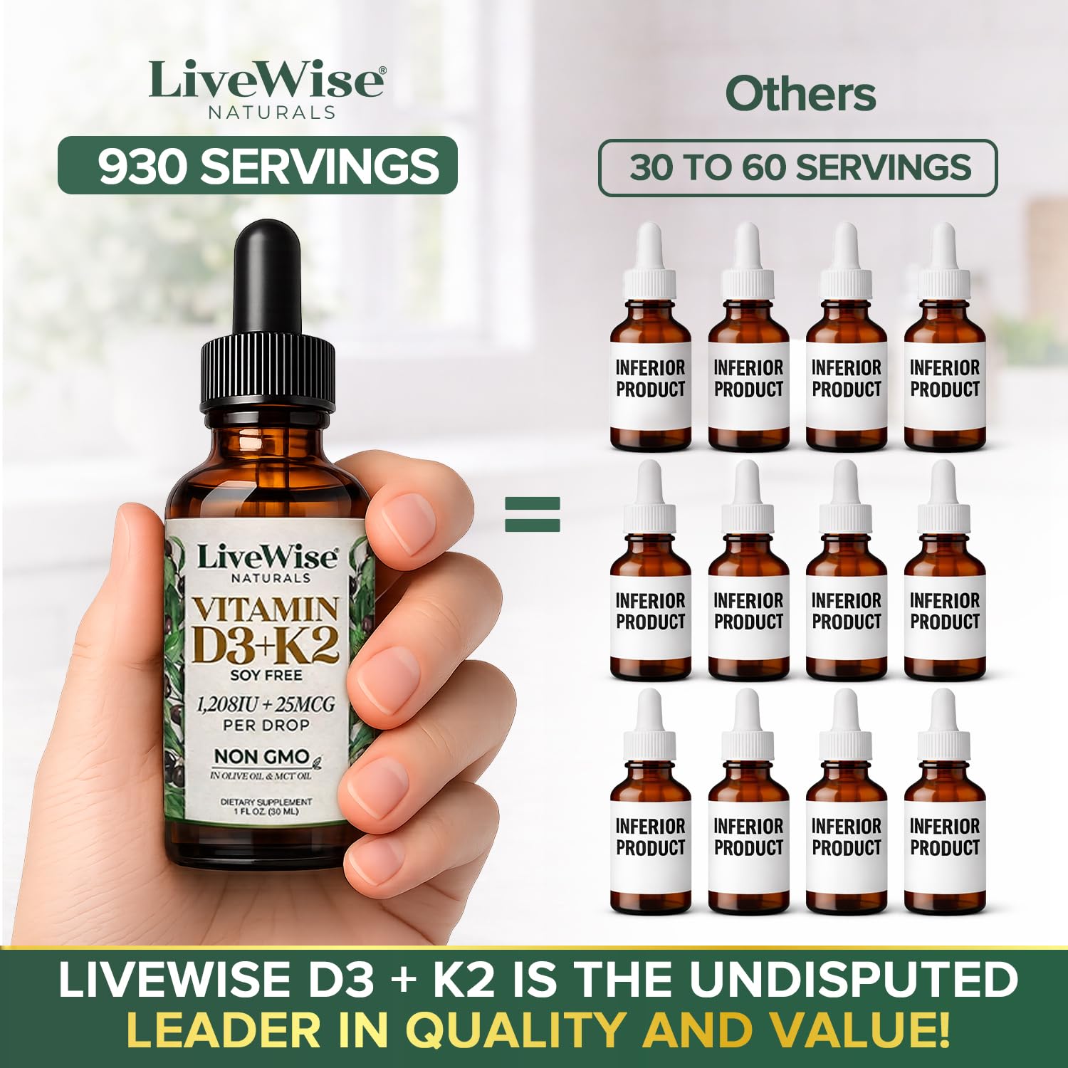 Dropper of Live Wise Naturals Vitamin D3 K2 Liquid Drops