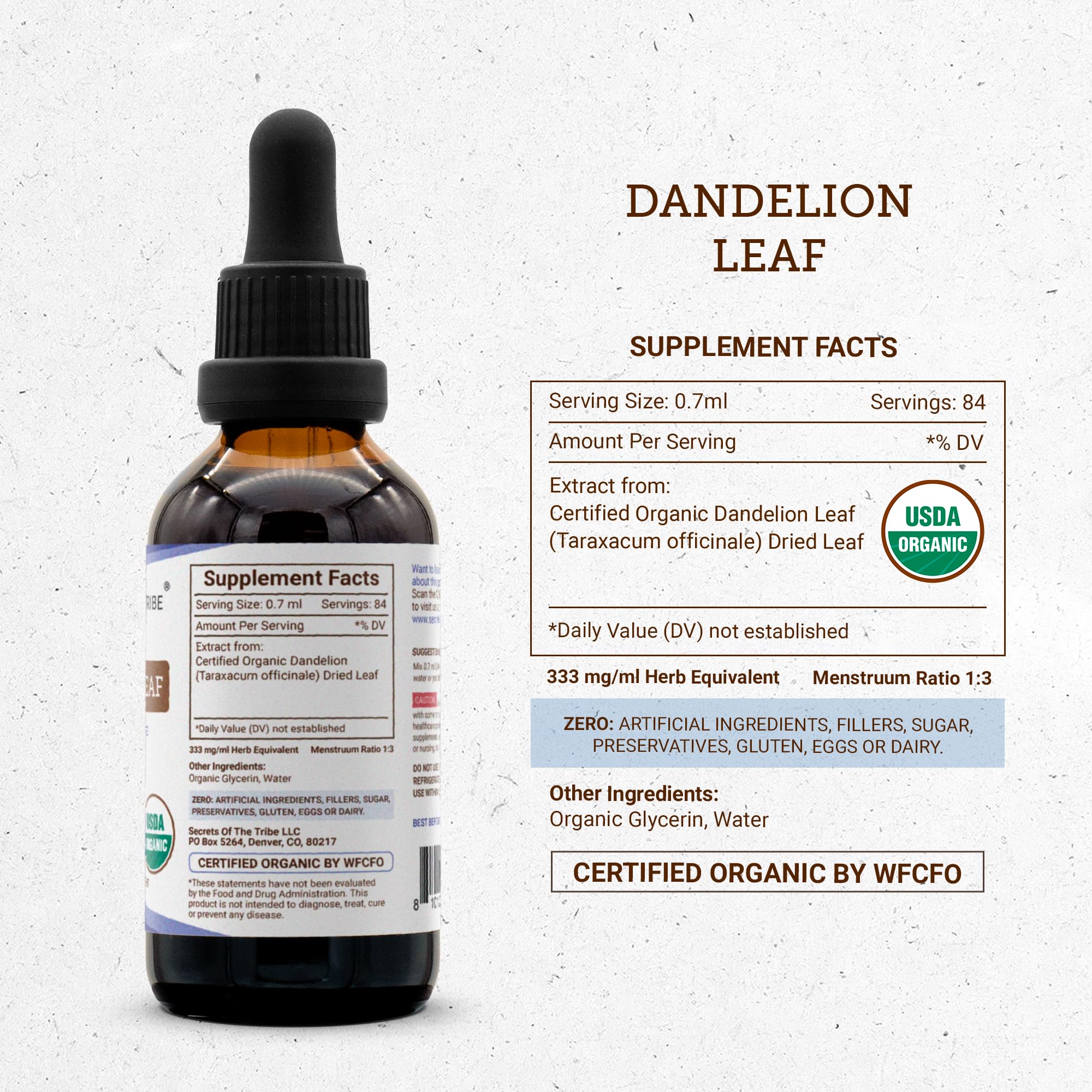 Dropper of Secrets of the Tribe Dandelion Extract in a glass