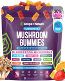 Drops Of Nature 10-in-1 Mushroom Gummies front view with packaging