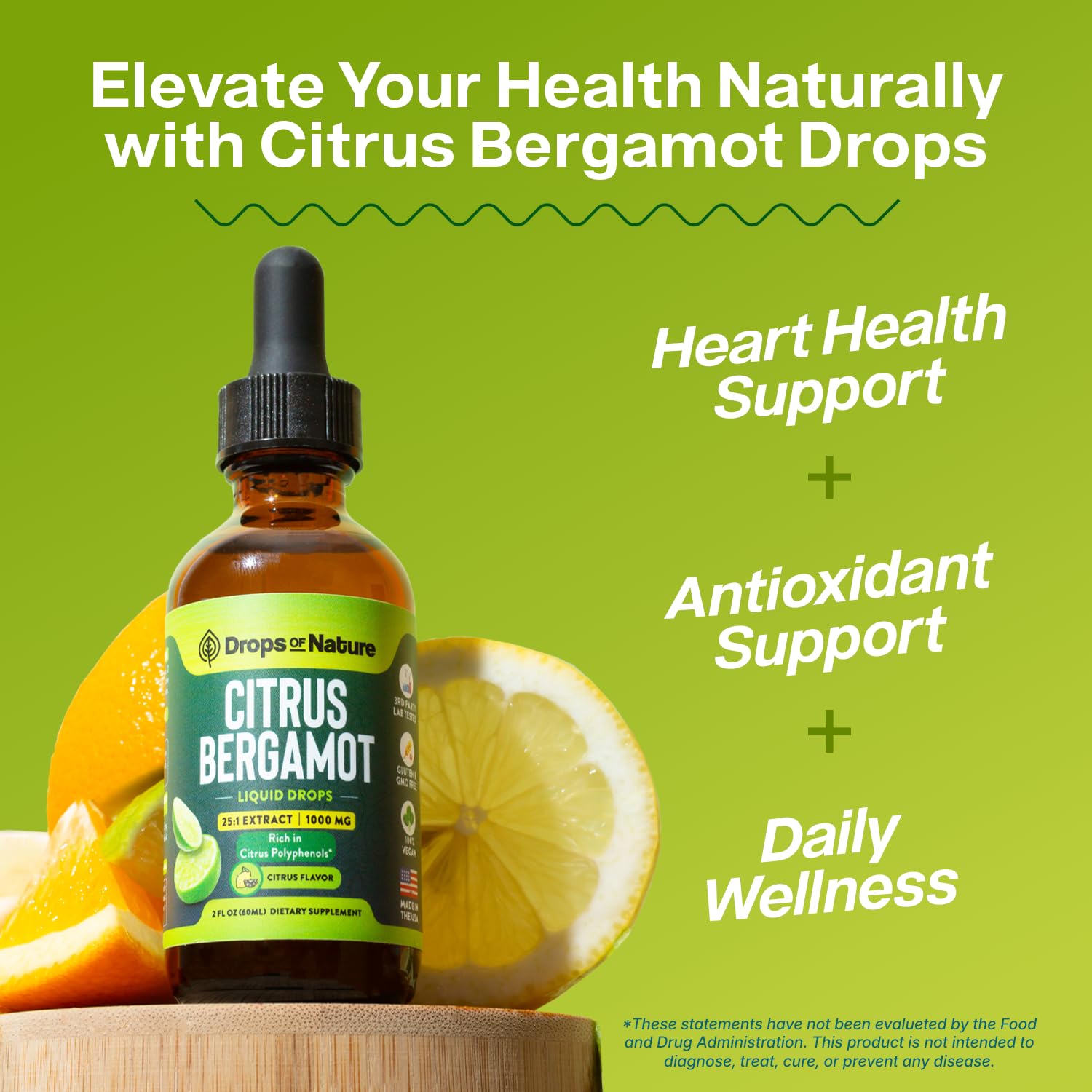 Drops Of Nature Citrus Bergamot 25:1 Supplement bottle with label