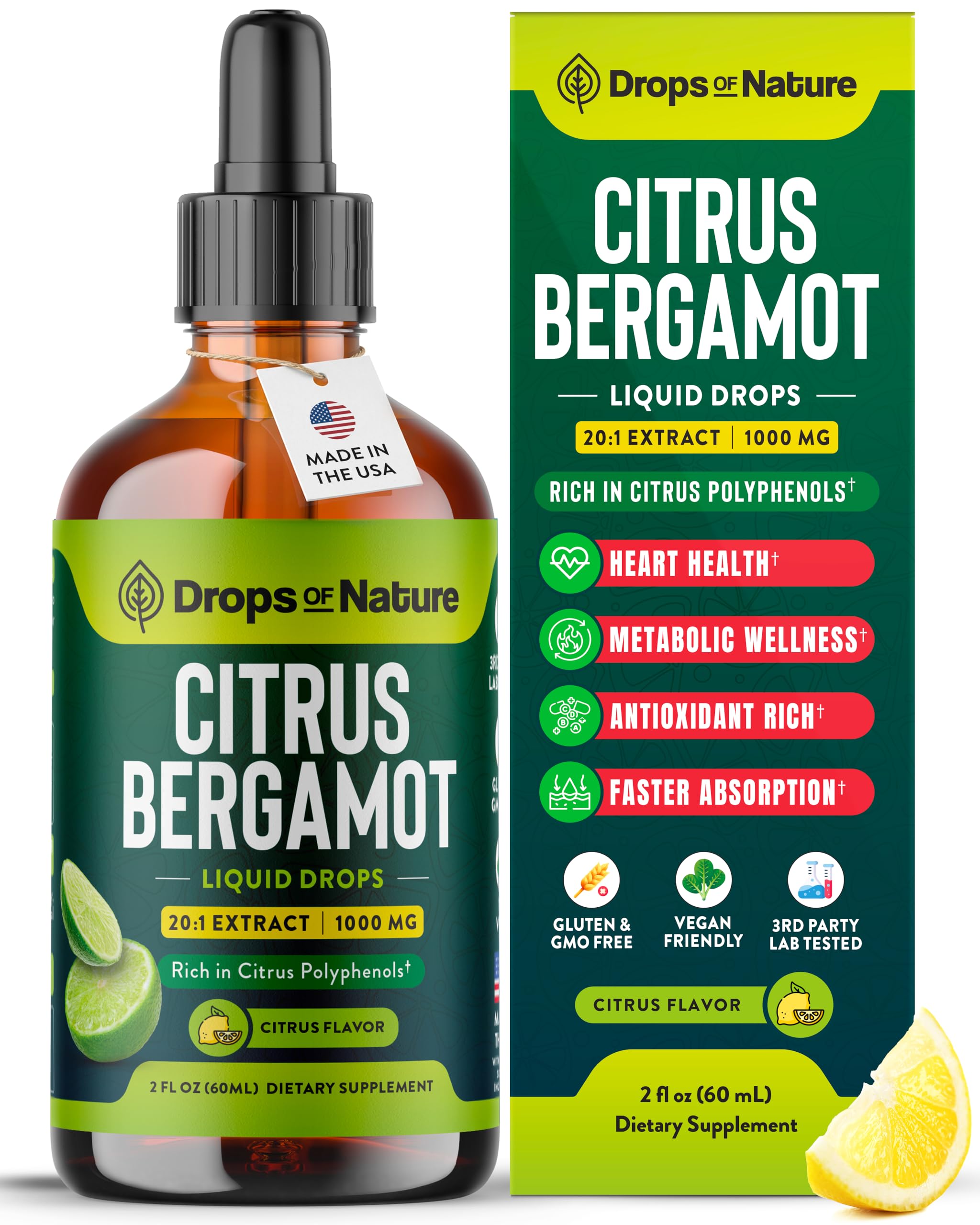 Drops Of Nature Citrus Bergamot 25:1 Supplement front view