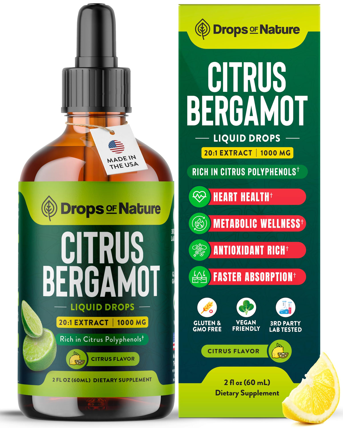 Drops Of Nature Citrus Bergamot 25:1 Supplement front view
