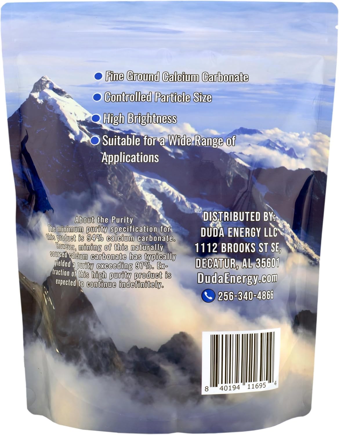 Duda Energy Calcium Carbonate Powder 454g packaging details