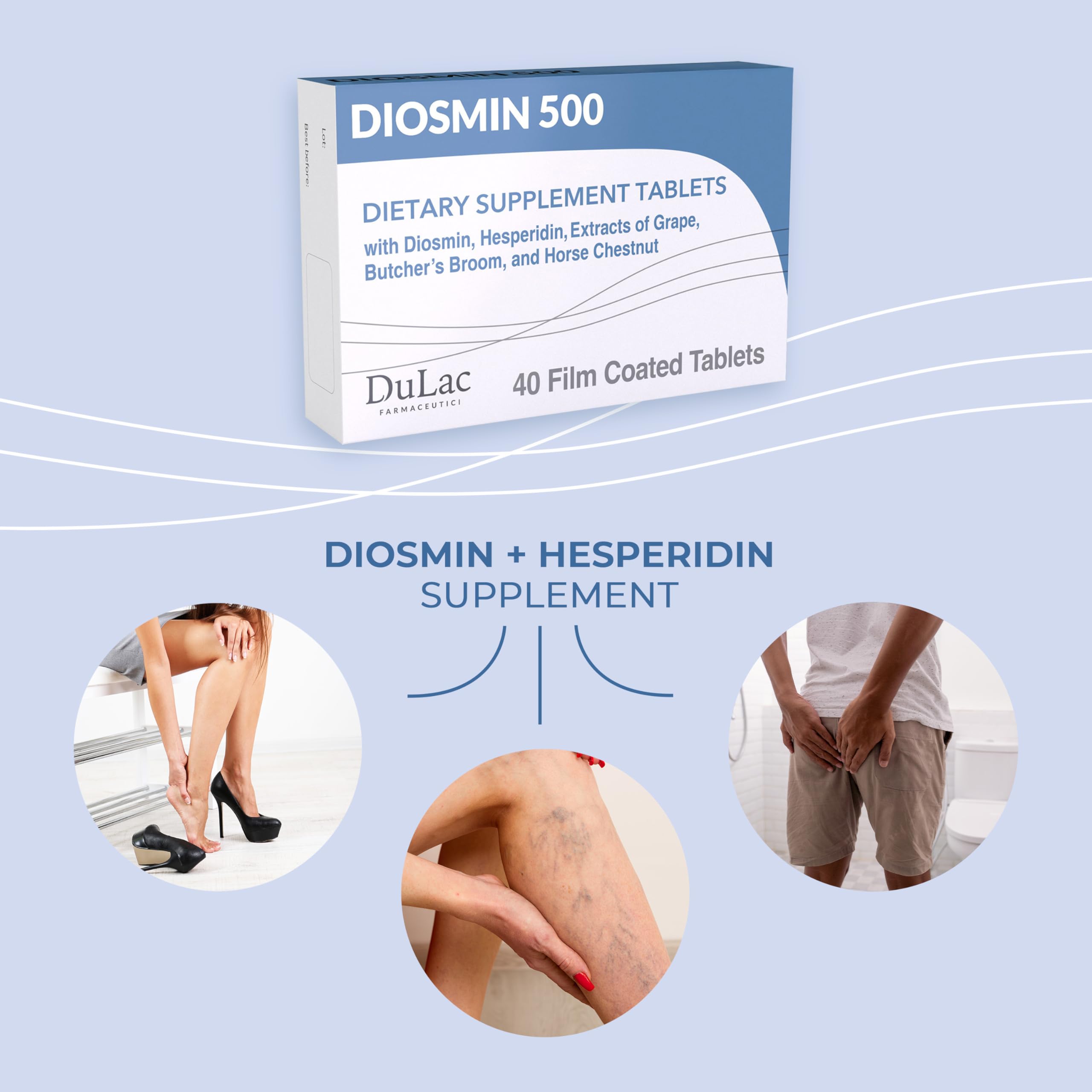 DULÀC Diosmin 500 supplement side view showing tablets