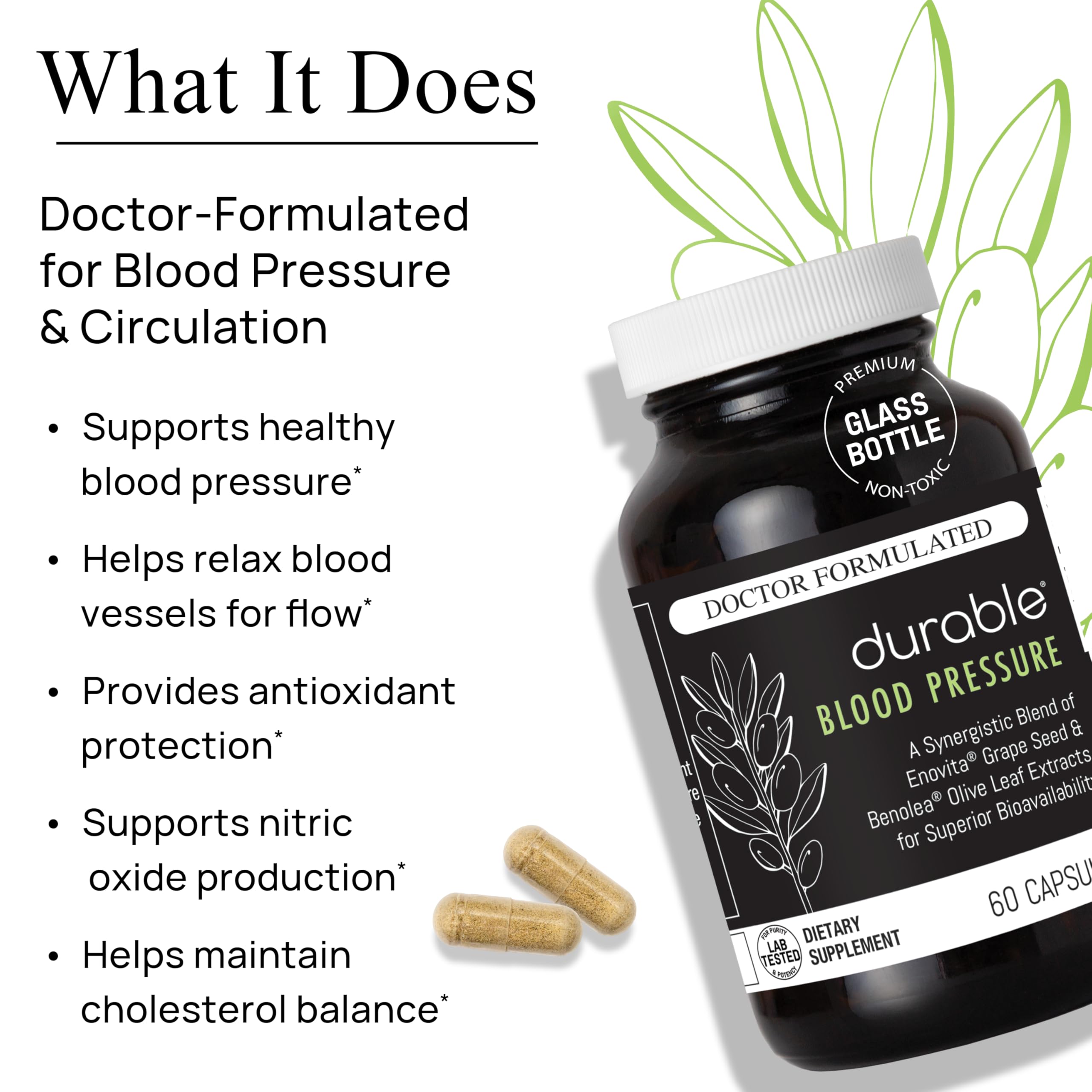 Durable Blended Vitamin & Mineral Supplement capsules on a table