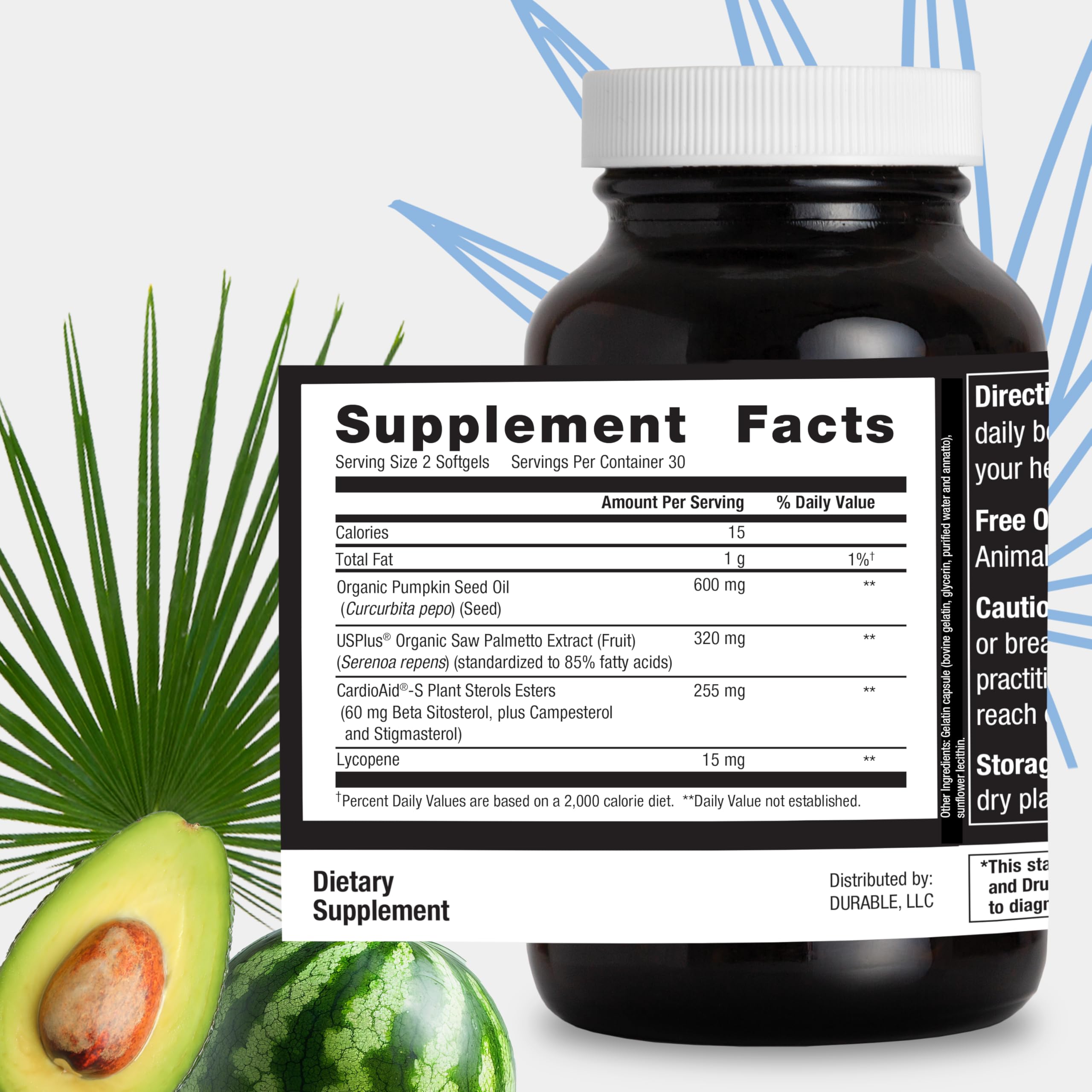 Durable Saw Palmetto Men's Wellness Formula 320mg softgel in a lifestyle setting