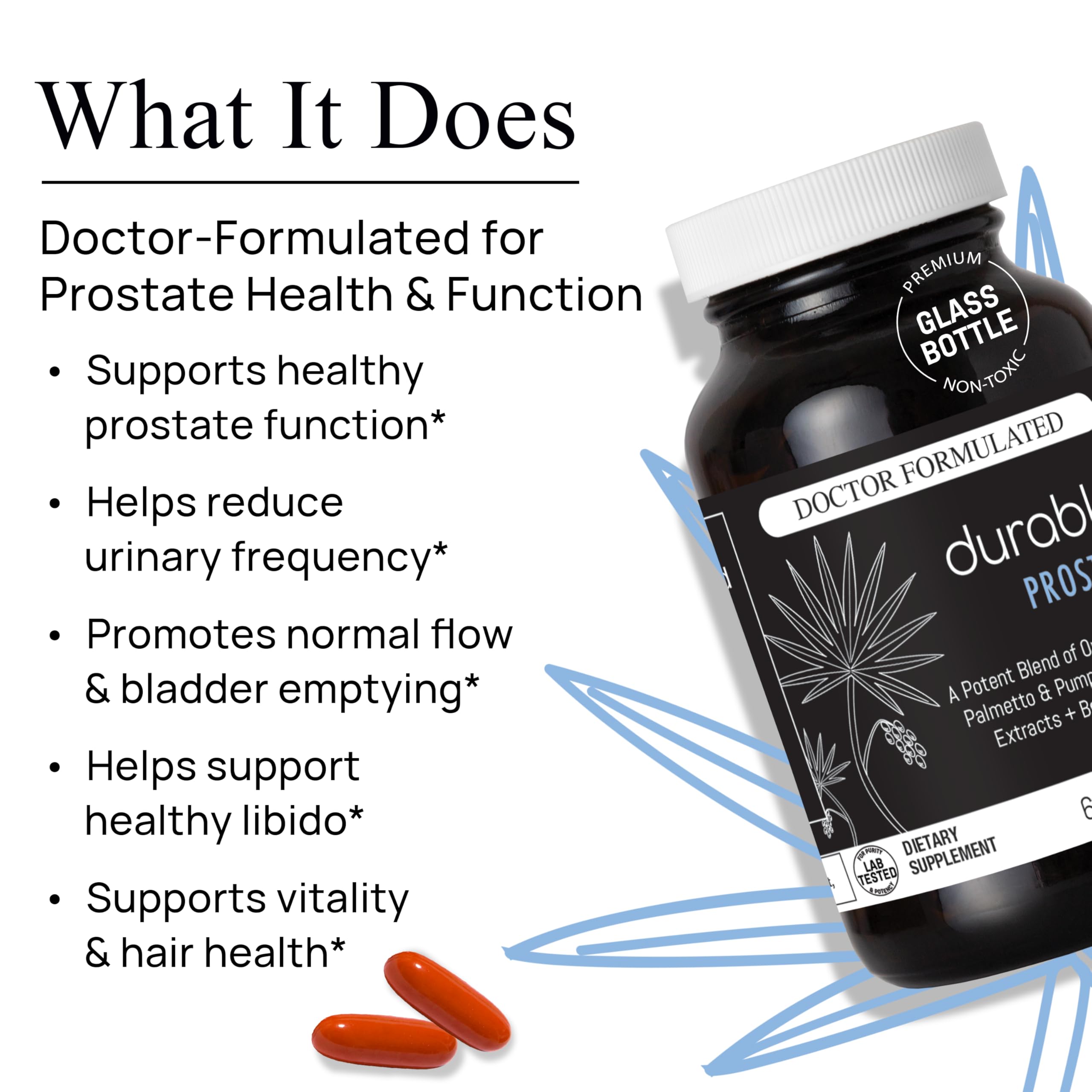 Durable Saw Palmetto Men's Wellness Formula 320mg softgel side view