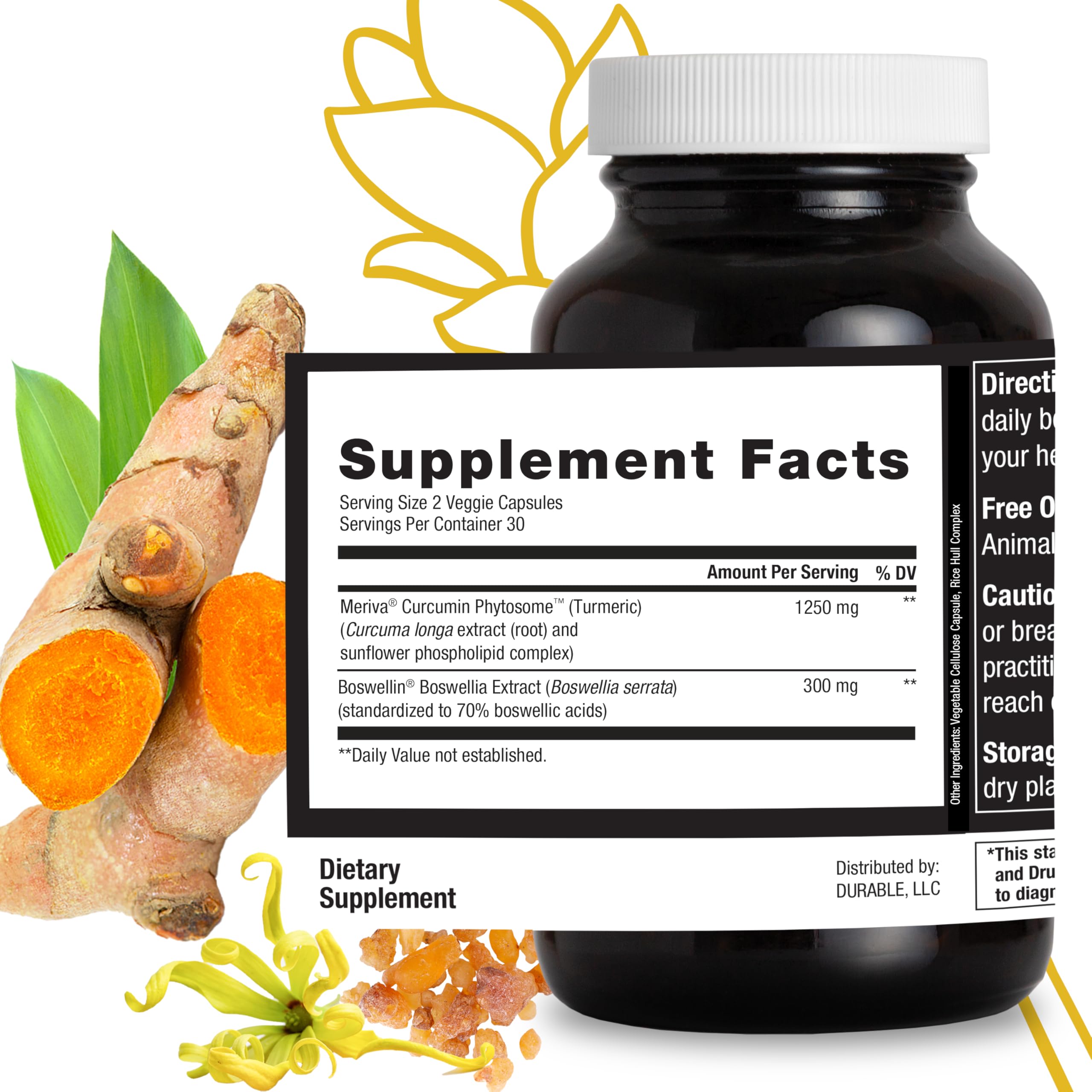 Durable Turmeric Supplement capsules in a hand