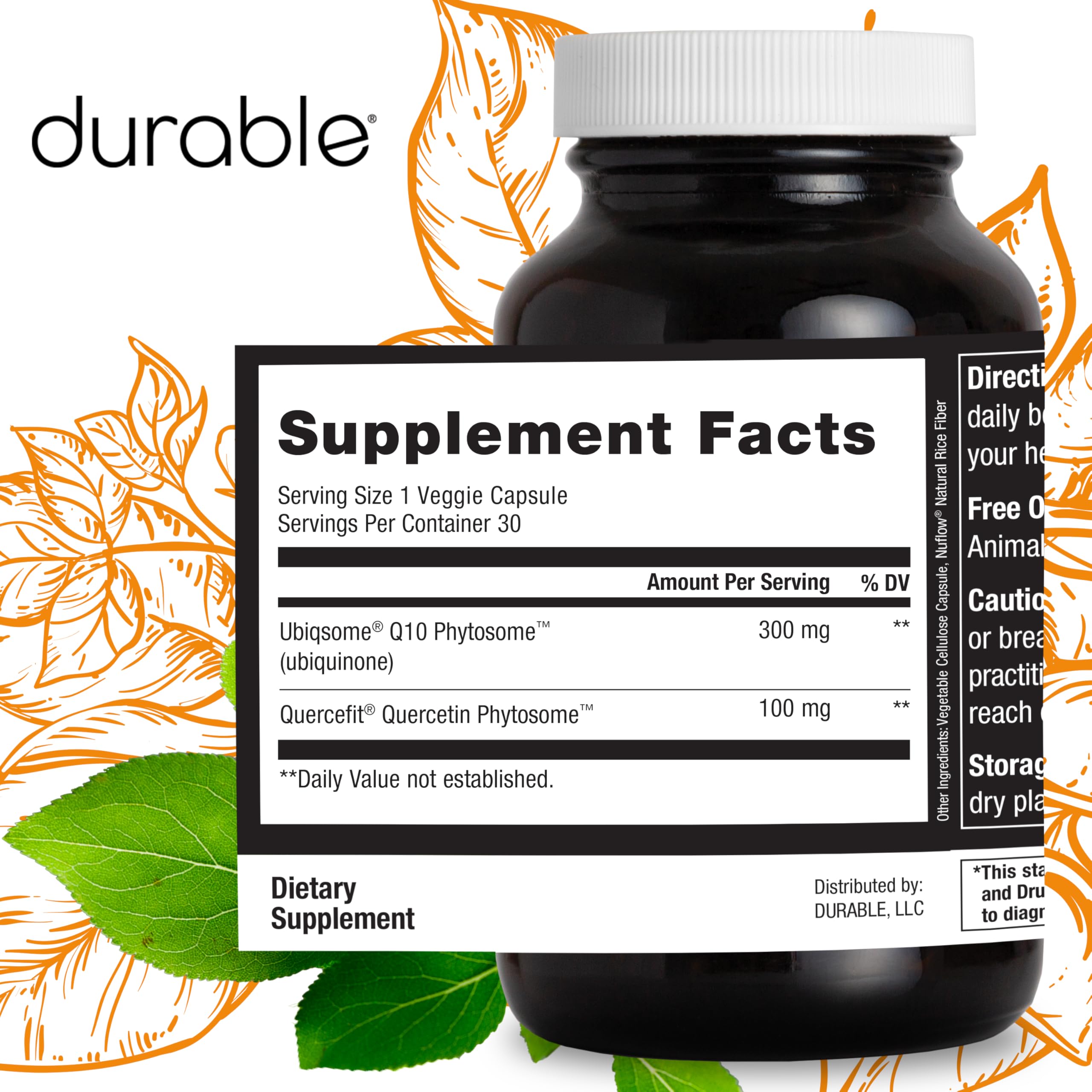 Durable Ubiqsome CoQ10 capsules on a wooden surface