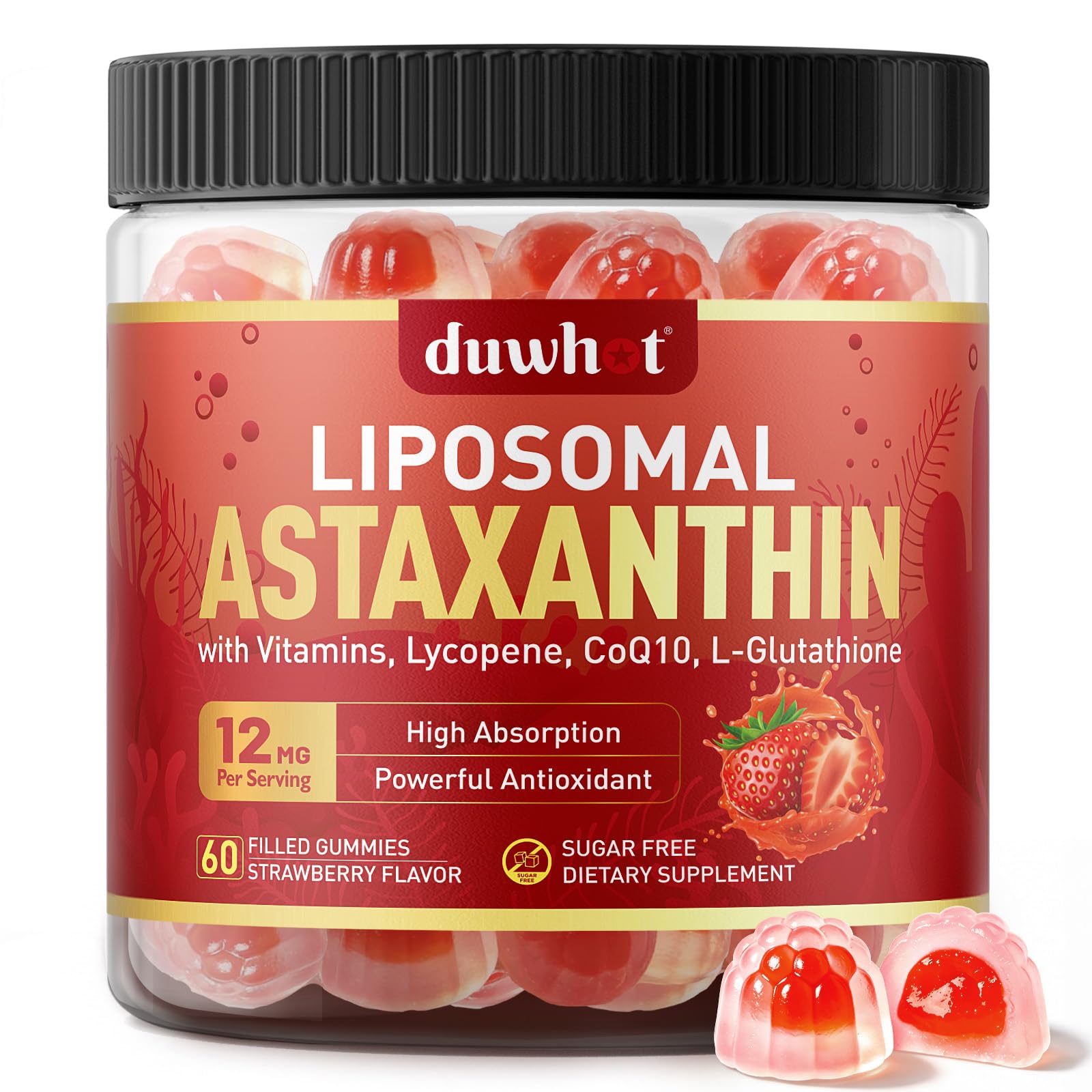 duwhot Astaxanthin Gummies front view with strawberry flavour