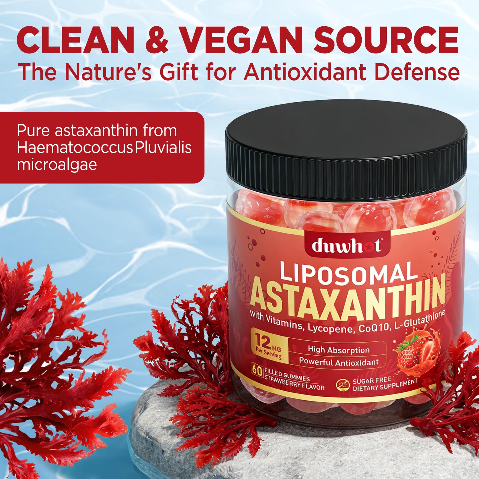 duwhot Astaxanthin Gummies on a wooden table