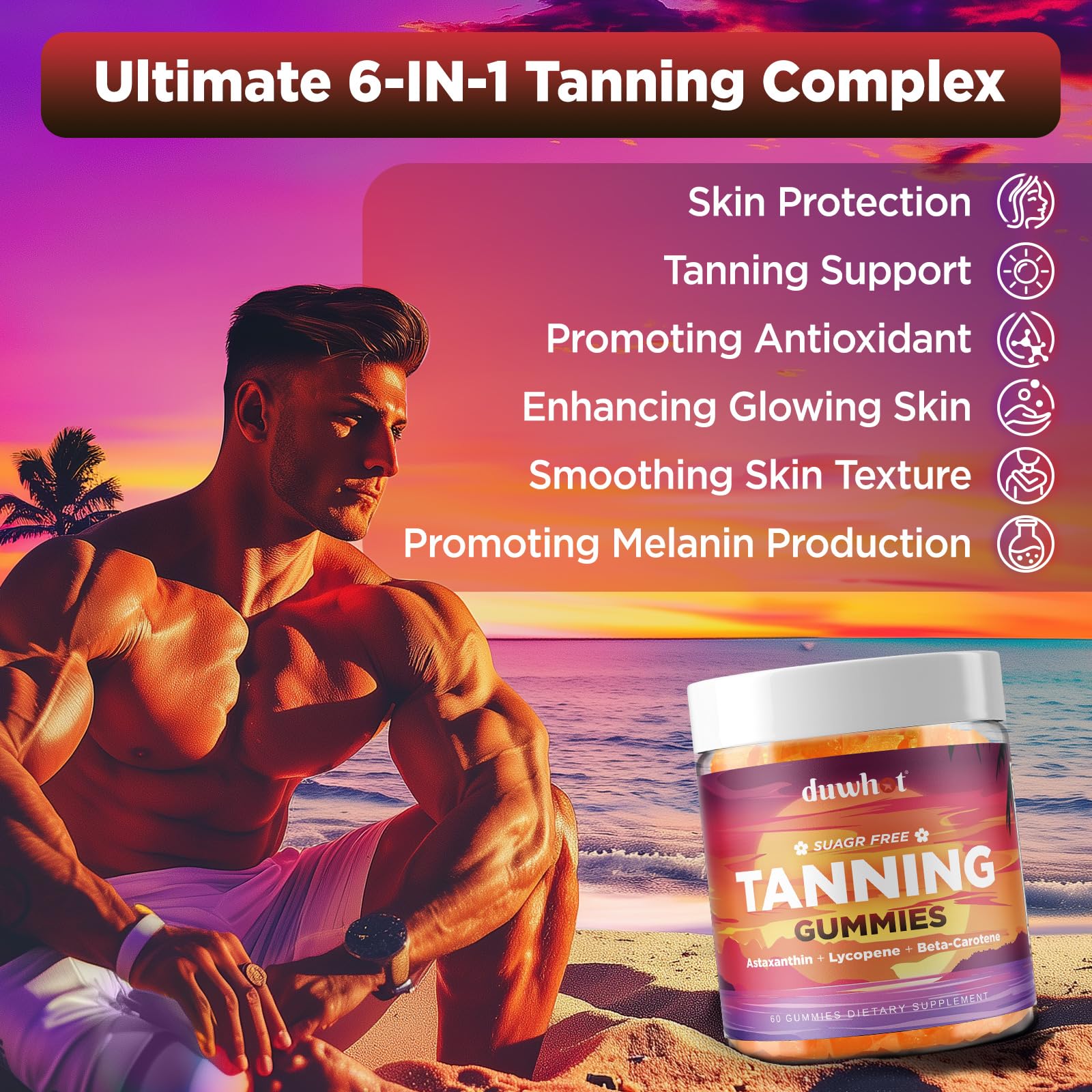 duwhot Astaxanthin Tanning Gummies in hand outdoors