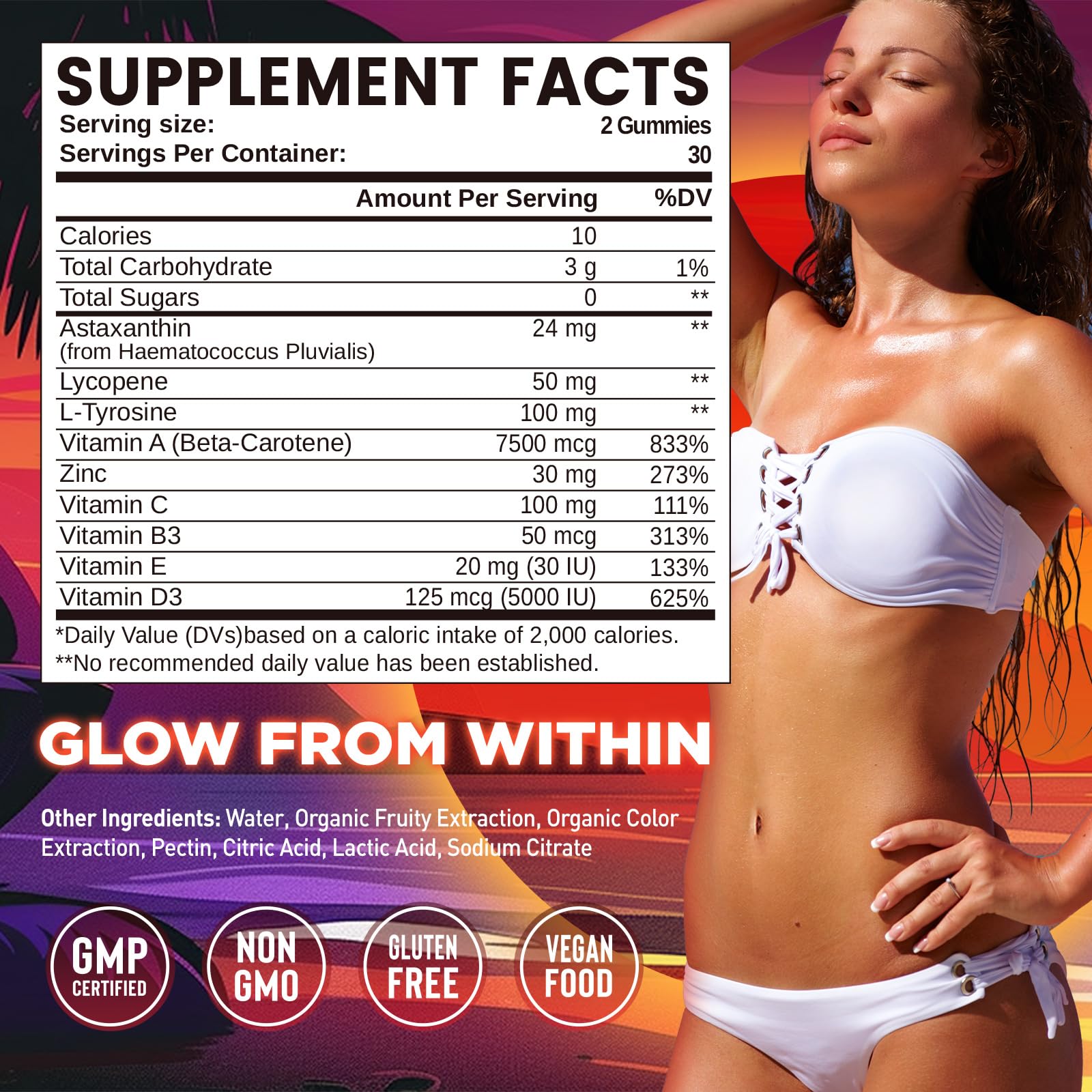 duwhot Astaxanthin Tanning Gummies showing natural orange flavour