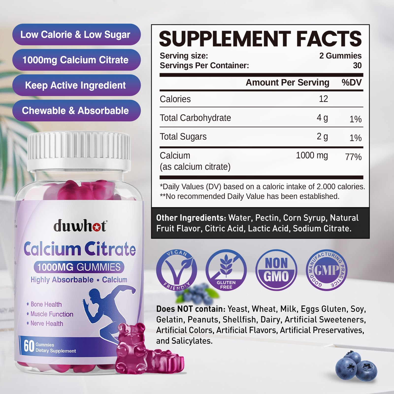 duwhot Calcium Citrate Gummies 1000mg close-up of gummies